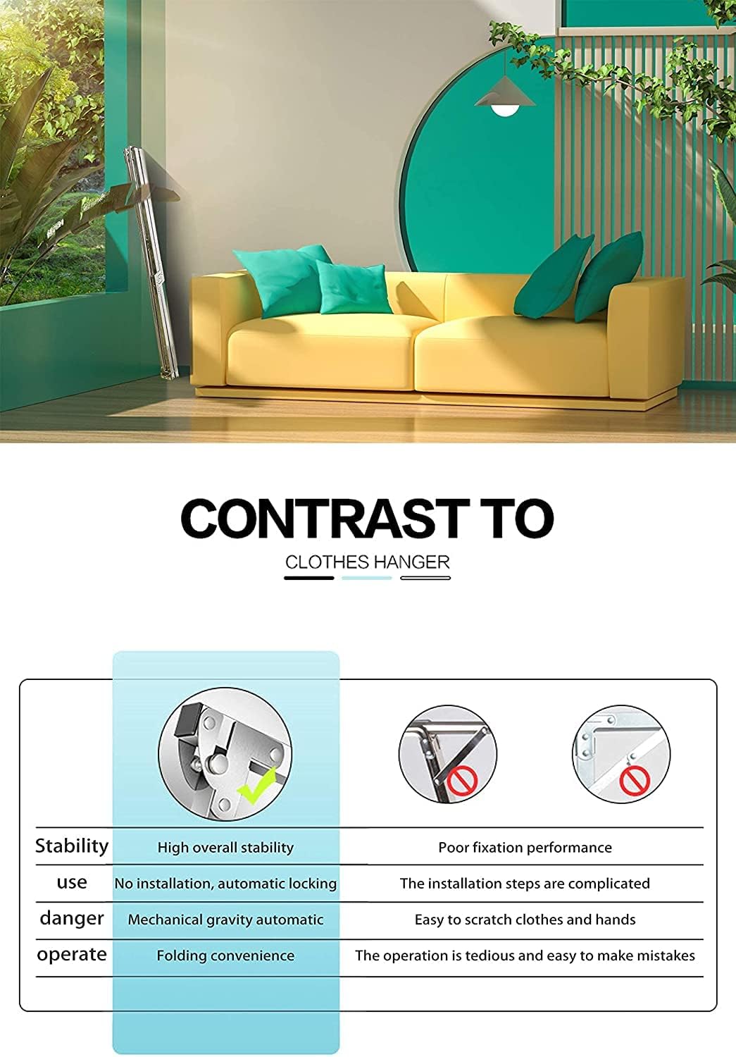 Clothes Drying Racks Outdoor, 64 Inches Updated Version,Stainless Steel Laundry Drying Rack for Indoor Outdoor and The Balcony,Length Adjustable Saves Space,with Windproof Hooks(64)