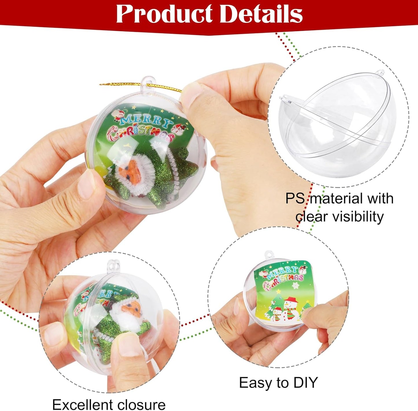 ANVAVO 50 Clear Plastic Fillable Ball Ornaments - DIY Craft Transparent Baubles - Shatterproof Christmas Tree Hanging Ornaments for Christmas, New Years, Birthday, Wedding, Home Decor