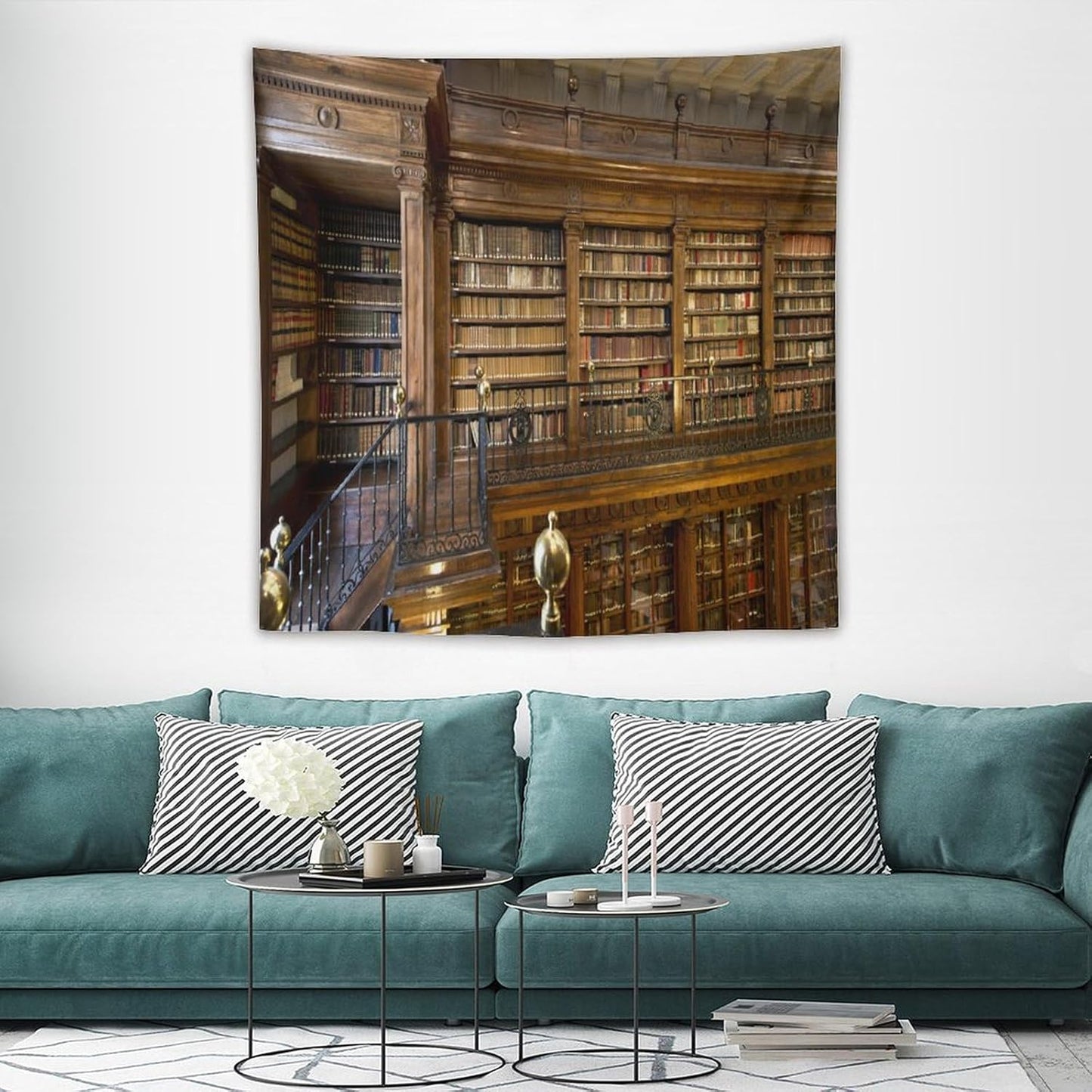 Kurtect Library Tapestry,Vintage Medieval Antique Bookshelf Bookcase Pattern Print Tapestries for Party Beach Picnic Blankets Tablecloths Living Room Wall Deocr, 60x60 in