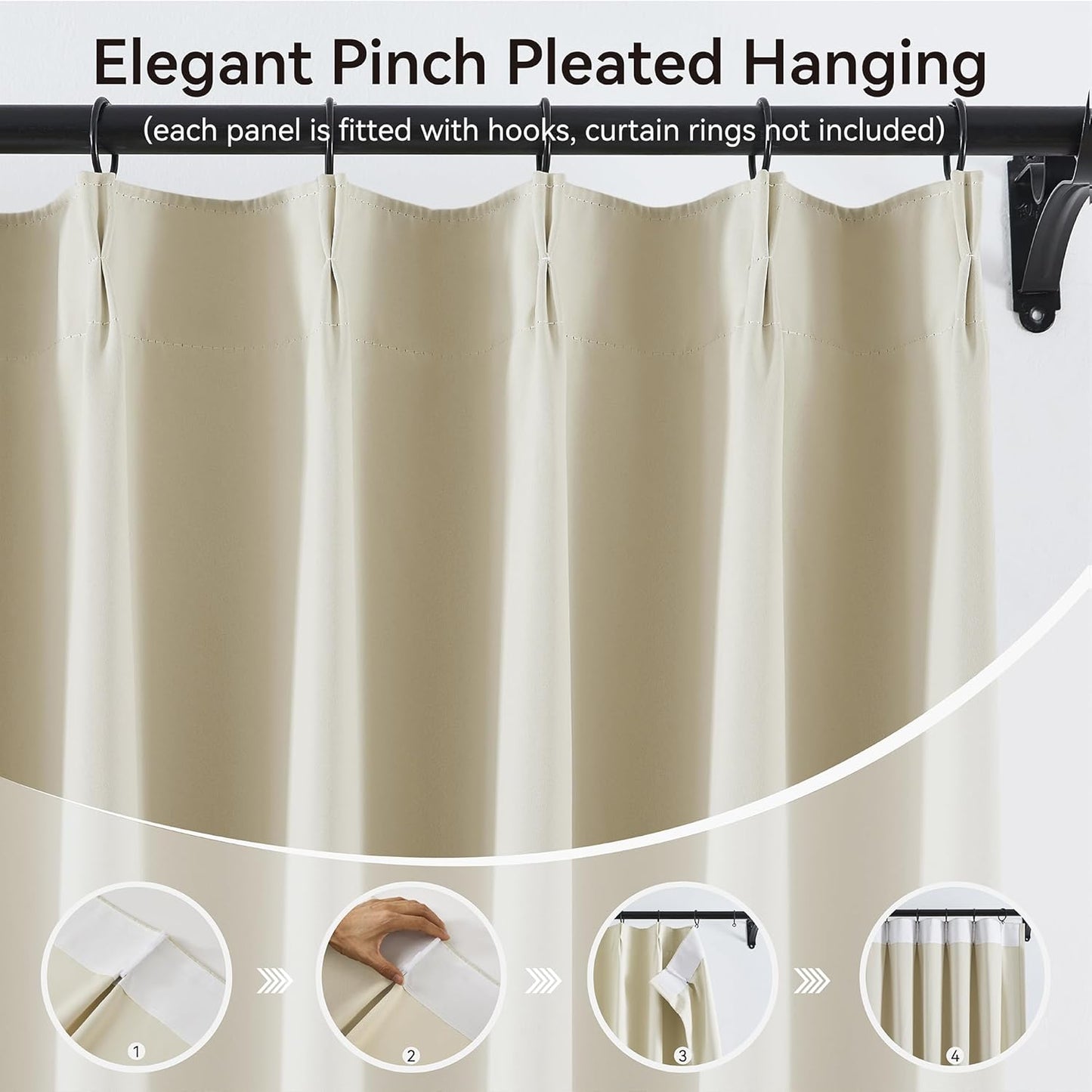 KangBang Pinch Pleated 94 Inch Blackout Curtains 2 Panels Set, Noise Canceling Thermal Elegant Modern Ivory Draperies for Living Room Nursery, Memory Pleat Curtains with Hooks (40Wx94L, Cream)
