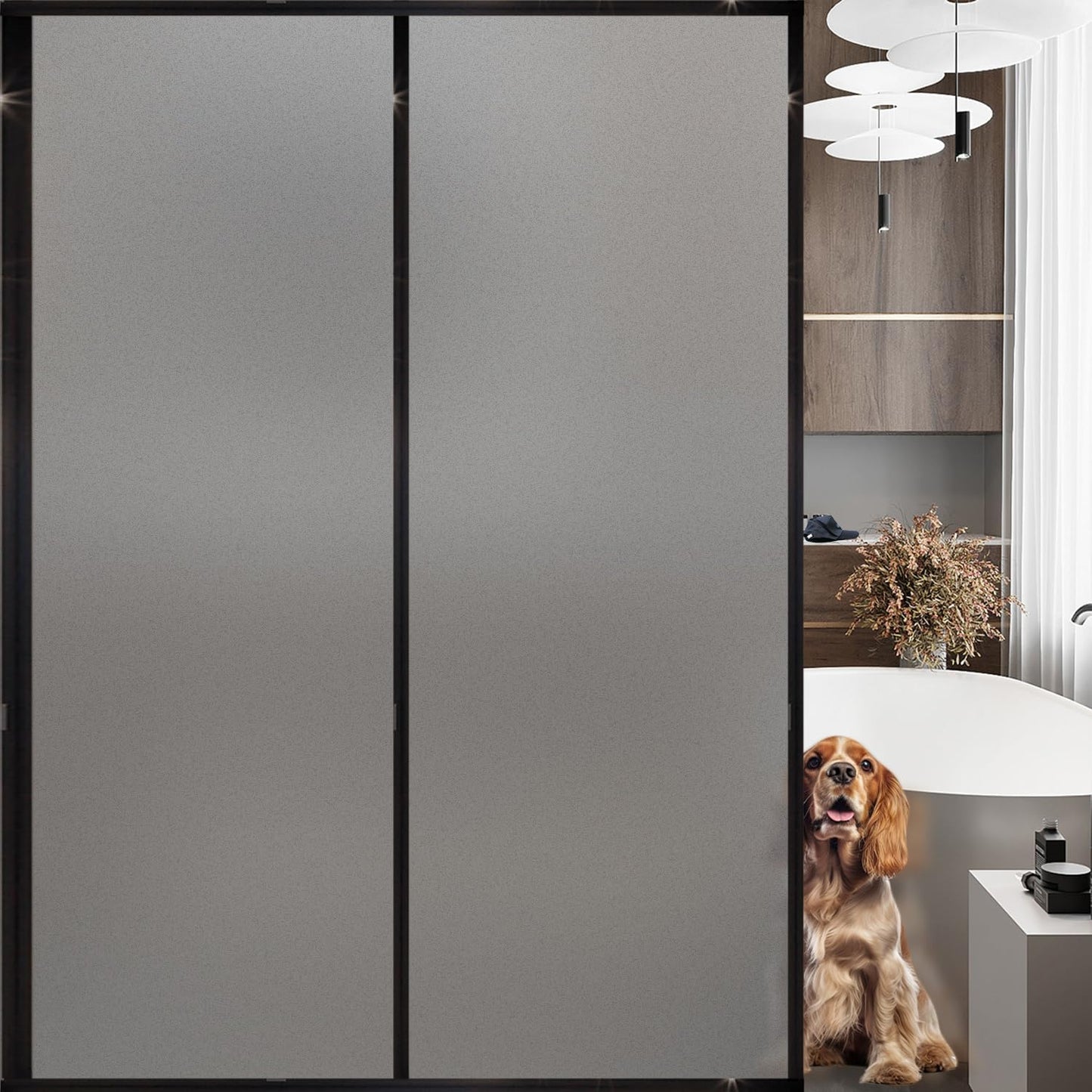 Frosted Glass Window Privacy Film Decorative, Bathroom Privacy Film for Glass Windows Cover, Static Cling, Removable, Reusable, Anti-UV, Anti-Glare, Heat Blocking,Gray,45.2X196.9Inch