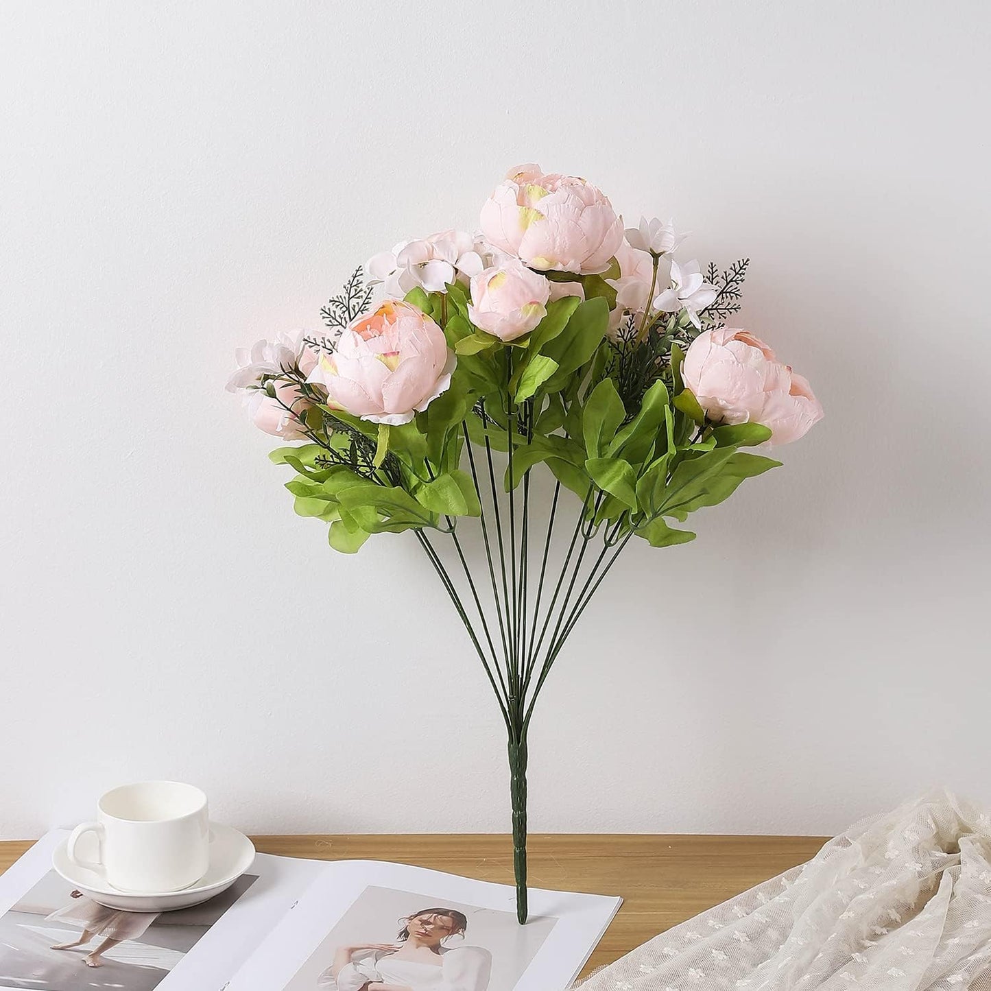 Duovlo Springs Flowers Artificial Silk Peony Bouquets Wedding Home Decoration,Pack of 1 (Spring Pure Pink)