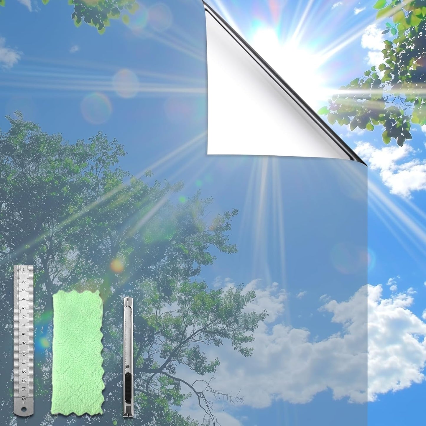 DUOFIRE One Way Window Film Privacy See Out Not in Heat Blocker Window Tint Reflective Mirror Windows Tinting Film for Home Static Cling Anti-UV Sun Blocking Windows Covering（Silver, 17.4x78.7in）