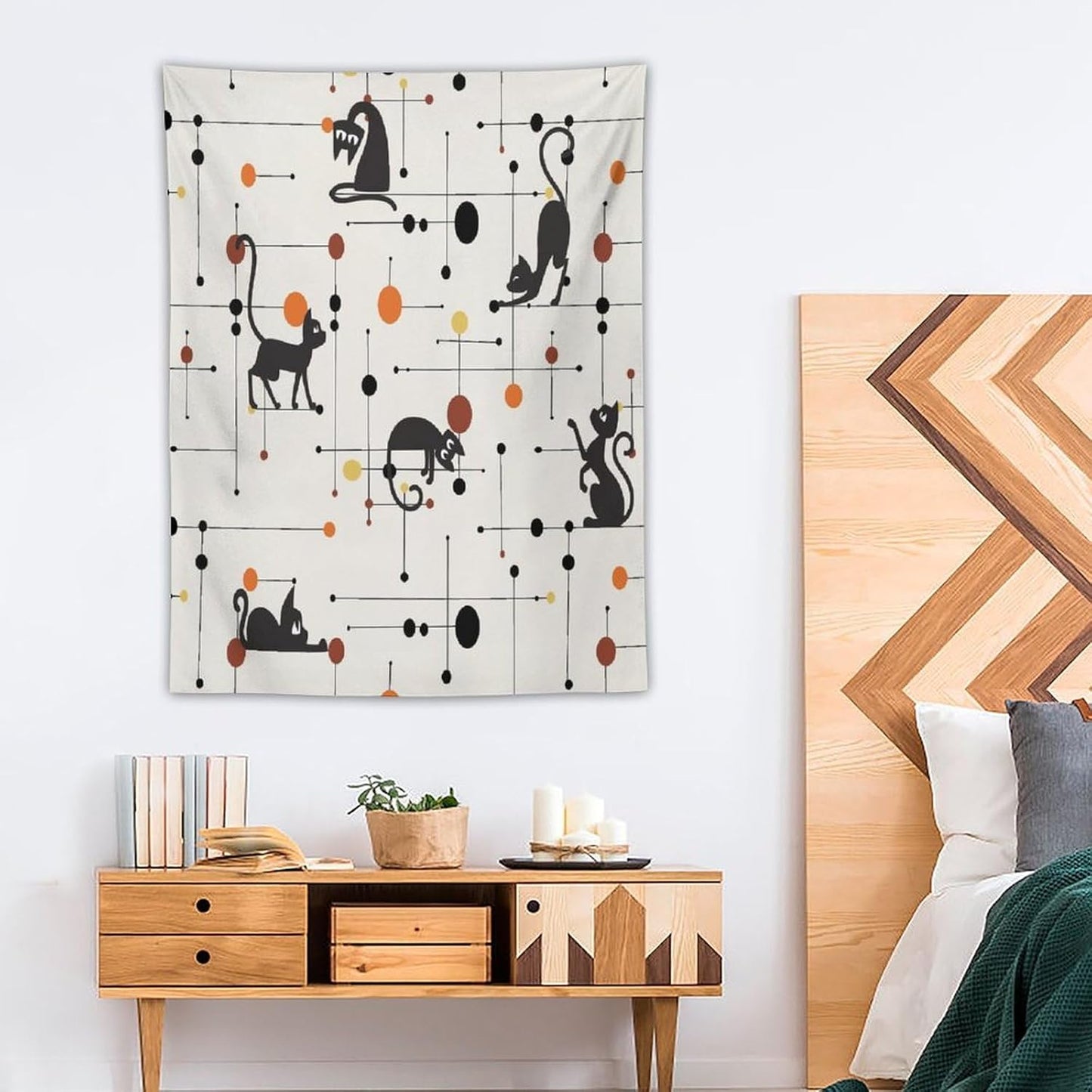 ICMOLYYENLO Abstract Cat Tapestry, Medieval Abstract Atomic Star Cat Vintage Home Wall Hanging Art Tapestry for Bedroom Living Room Dormitory 30x40 Inch