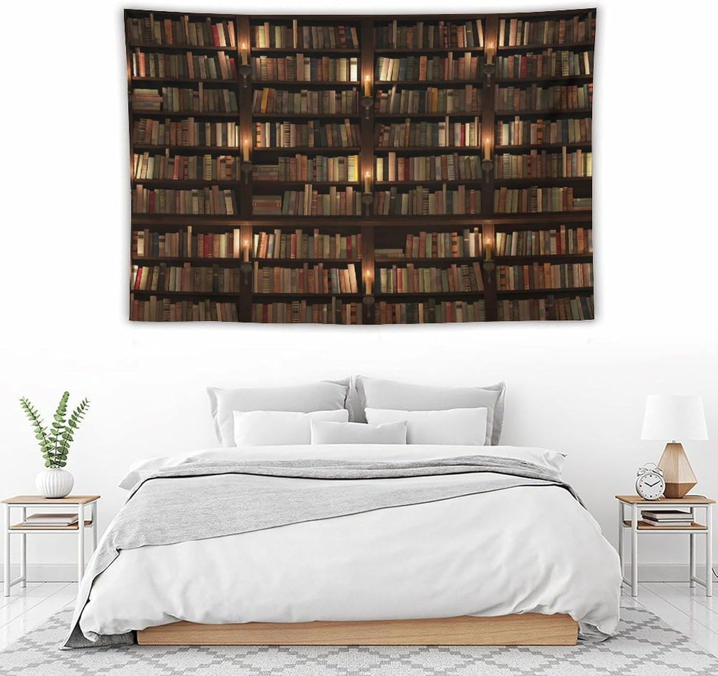 Kurtect Bookshelf Tapestry,Retro Library Bookcase Antique Mid Century Pattern Print Tapestries for Party Beach Picnic Blankets Tablecloths Living Room Wall Deocr, 40x60 in