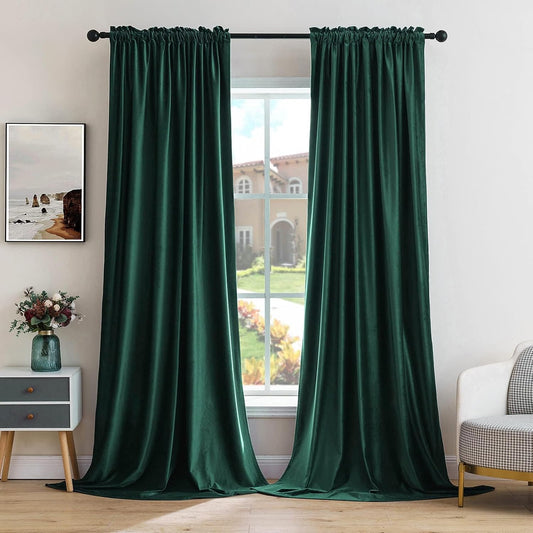 MIULEE Dark Green Velvet Curtains Thermal Insulated Blackout Curtain Christmas Emerald Green Drapes for Bedroom Living Room Darkening 72 Inches Long Curtains Panels Rod Pocket Set of 2