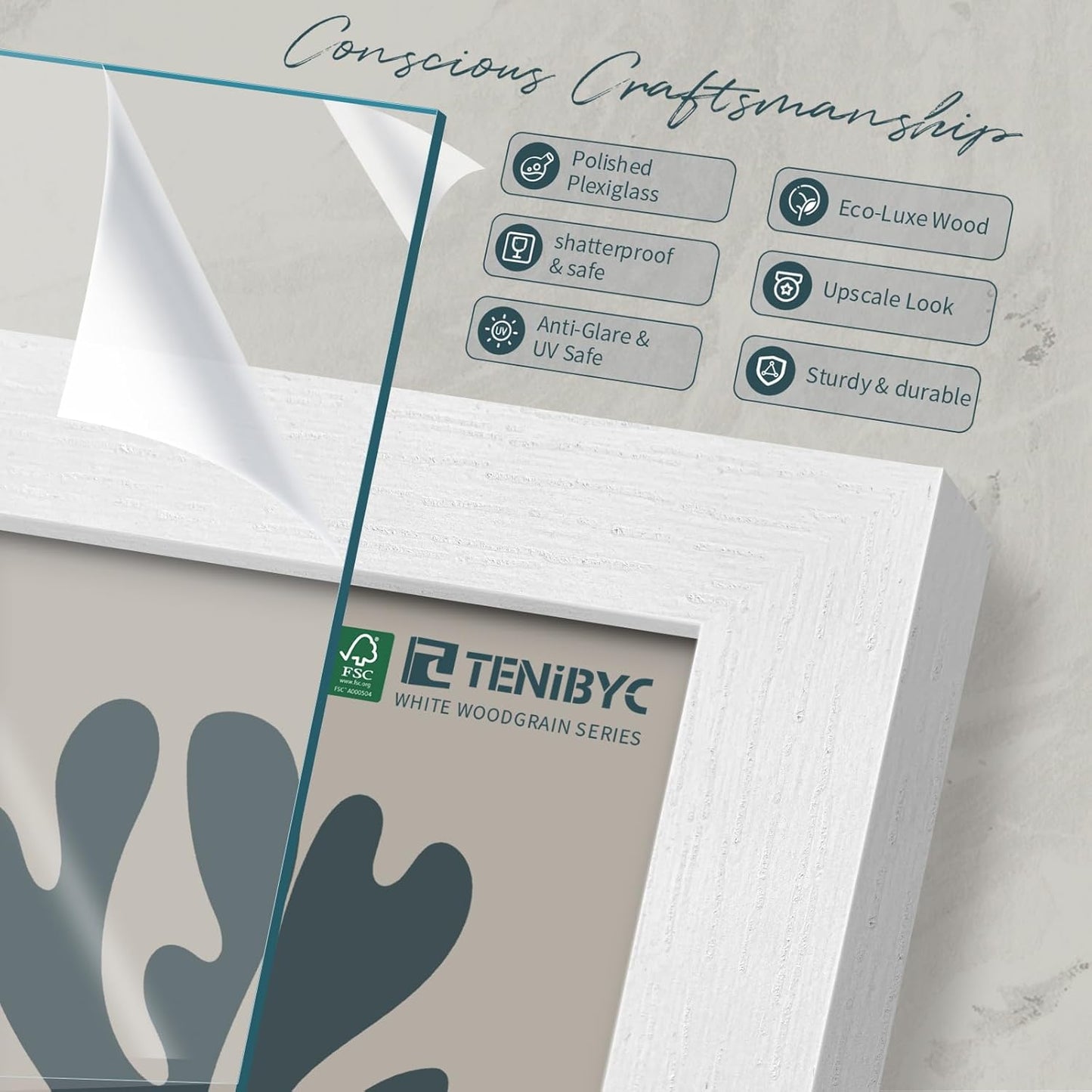 20x30 Poster Frame Set - 3 Pack, Textured White Solid Wood Picture Frame, Wall Gallery Frame - Wall Hanging