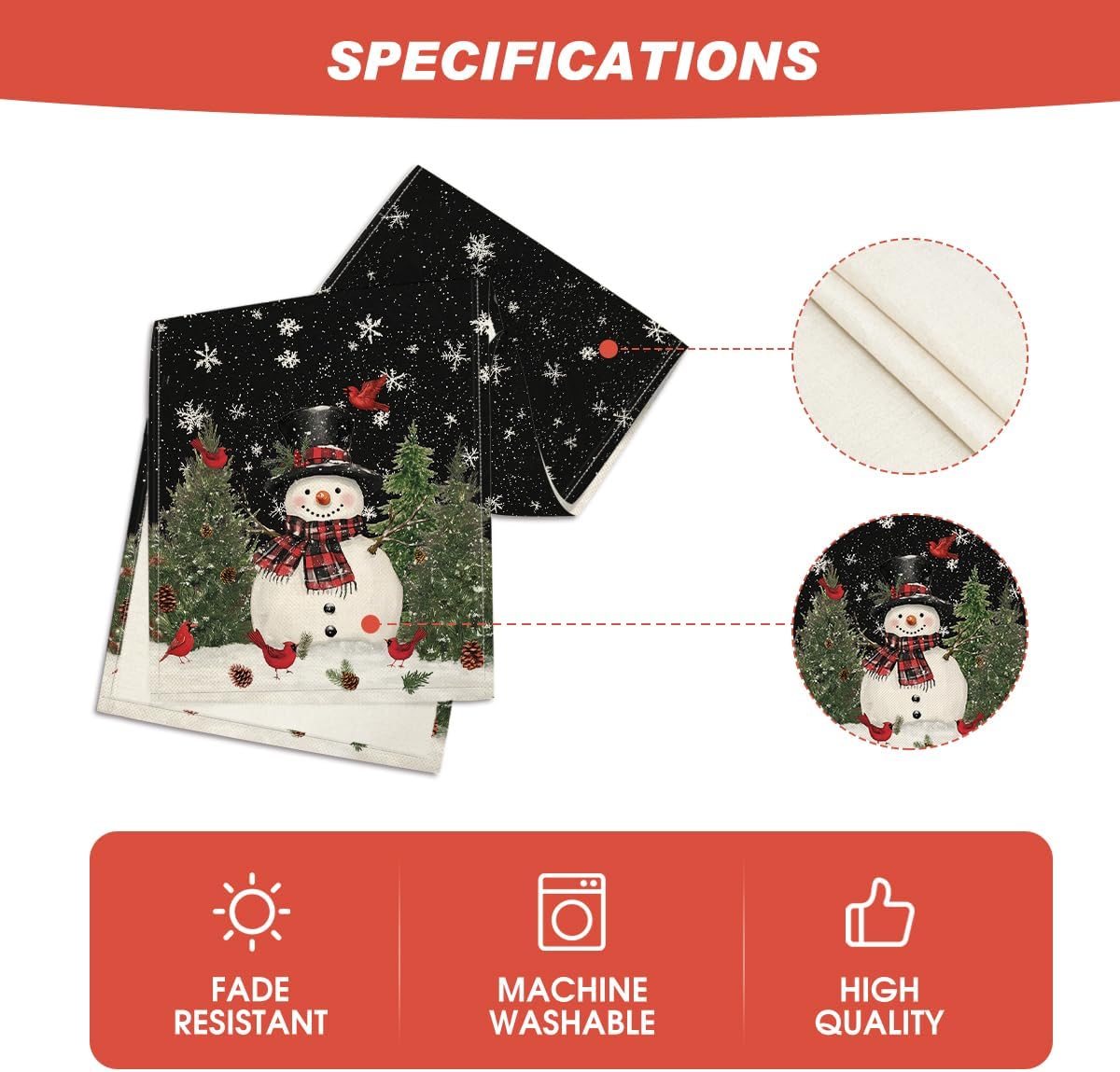 Artoid Mode Snowman Birds Trees Christmas Table Runner, Seasonal Black Winter Holiday Kitchen Dining Table Decoration for Home Party Decor 13 x 90 Inch