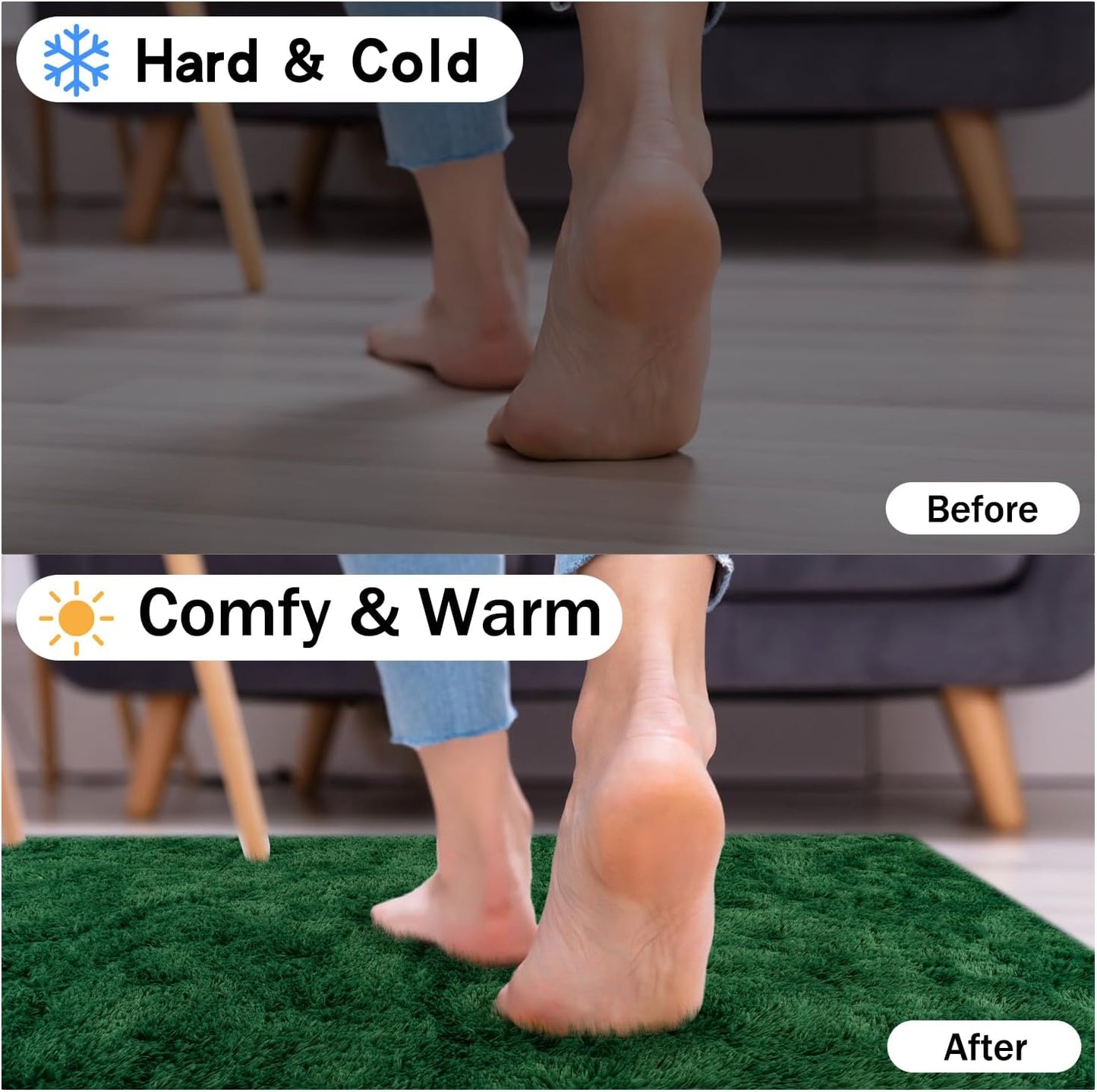 Rezutan Modern Shaggy Area Rug - Super Soft Fluffy Non-Slip Living Room Bedroom Rug for Kids Nursery, Classroom, Bedside Decor, Blackish Green, 4 X 6Feet