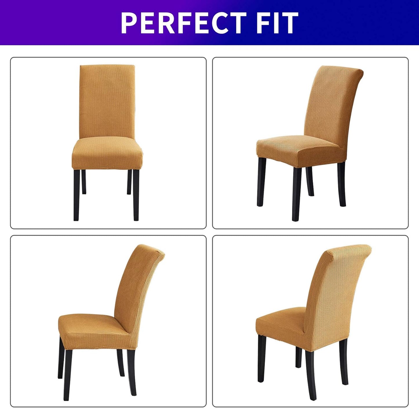 Howhic Stretch Chair Covers for Dining Room Set of 6, Removable Washable Dining Room Chair Covers, Dining Chair Slipcovers Seat Protector, Great Home Decor and Banquet Upholstery (Gold, 6 Pack)