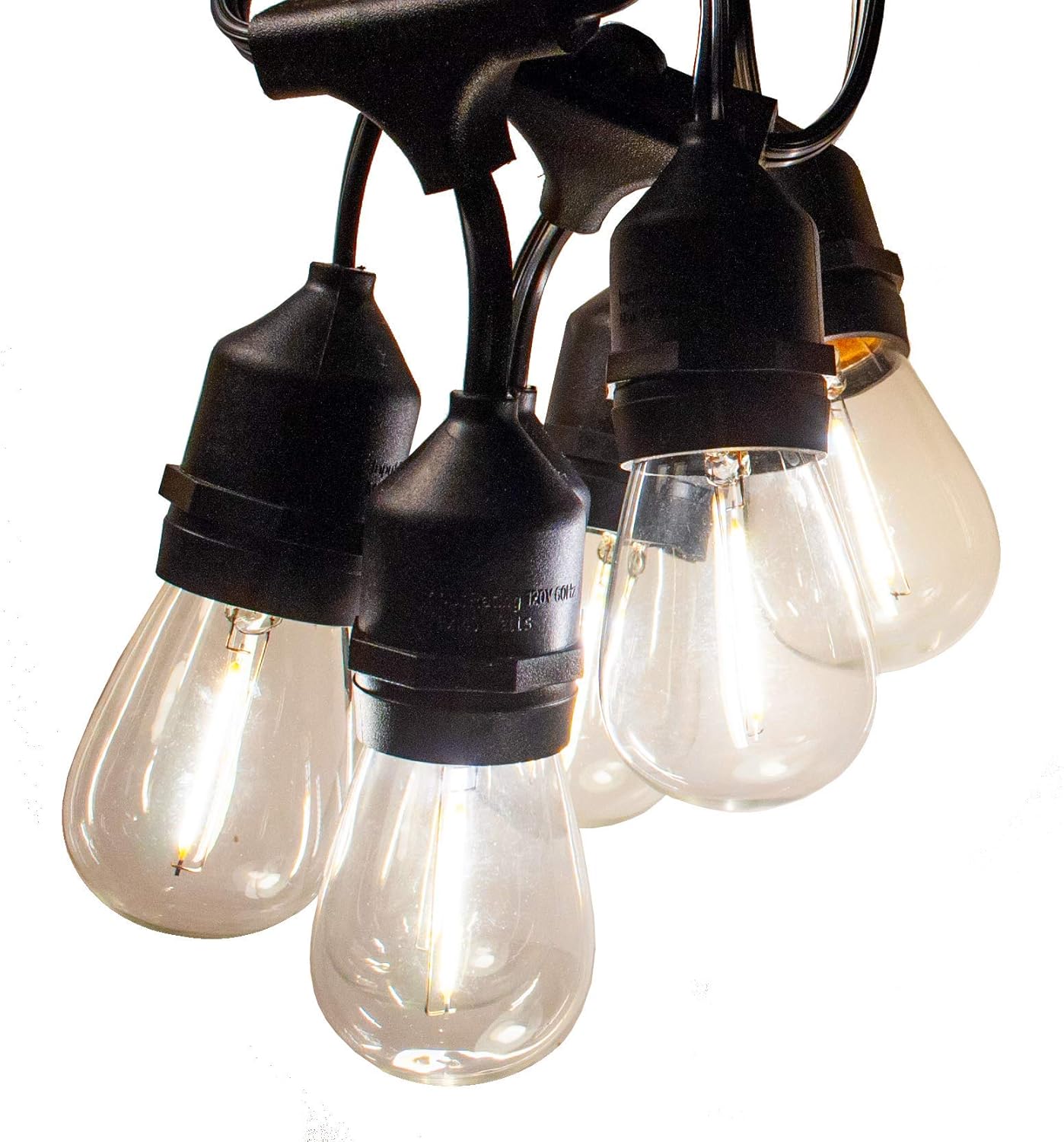 Hometown Evolution, Inc. 100 Foot E26 LED Outdoor Commercial String Lights with 50 Suspended Sockets and S14 LED Filament 1 Watt Bulbs