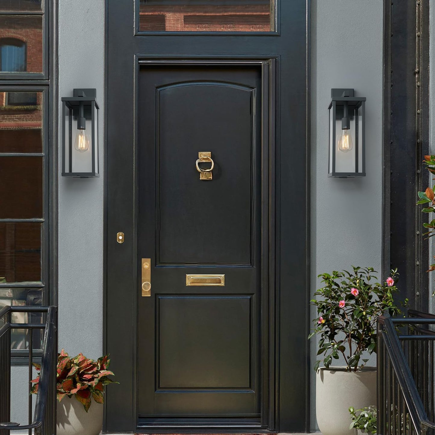 mirrea 18" Classic Outdoor Wall Sconce 1 Light in Matte Gray Rectangular Metal Frame and Clear Glass Shade Waterproof Porch Light Patio Light Pack of 2