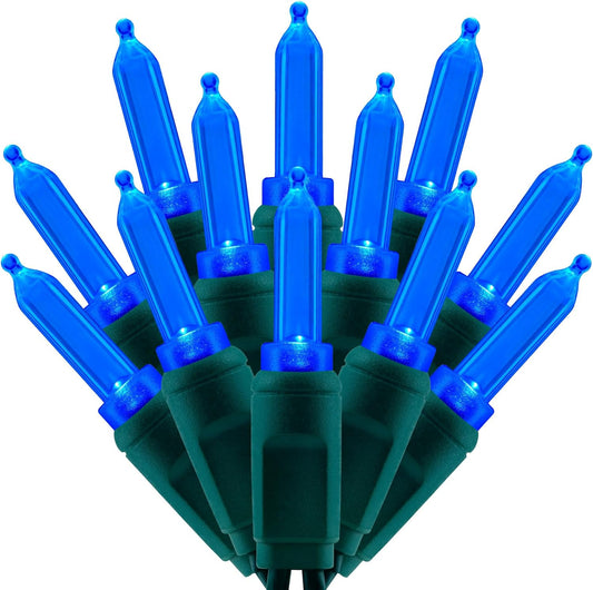 100 Blue One-Piece LED Christmas Lights, 33 ft Green Cord High Waterproof UL Certified T5 Outdoor String Lights (Blue)