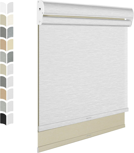 BERISSA Cordless Dual Roller Shades with Cassette Valance, Double Window Shades - Blackout and Light Filtering, Day and Night for Home Office Door. Beige and White. 54 W x 80" H