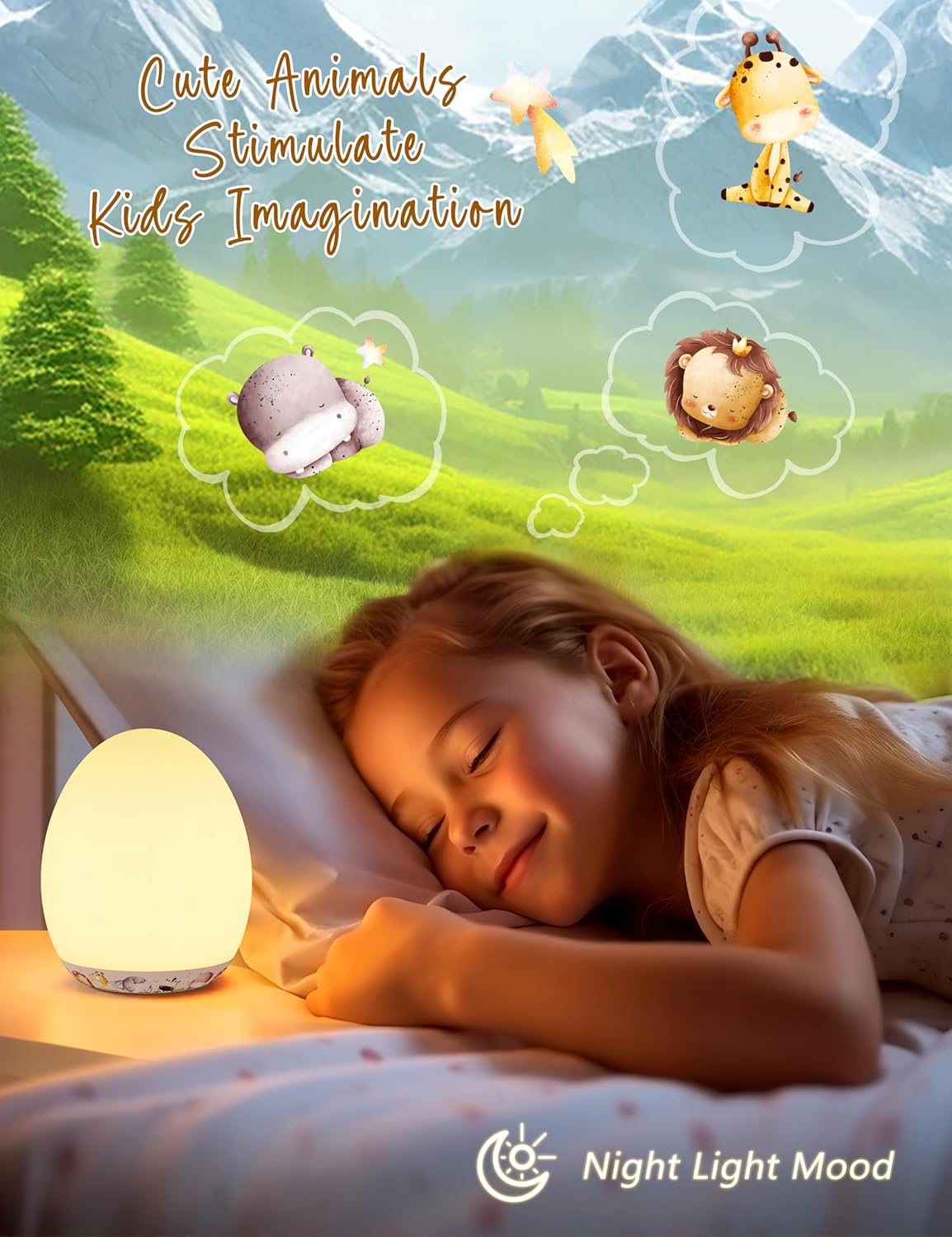 MediAcous Night Light for Kids & Babies - 7 Color LED Touch Lamp with Stepless Dimming for Nursery & Bedroom