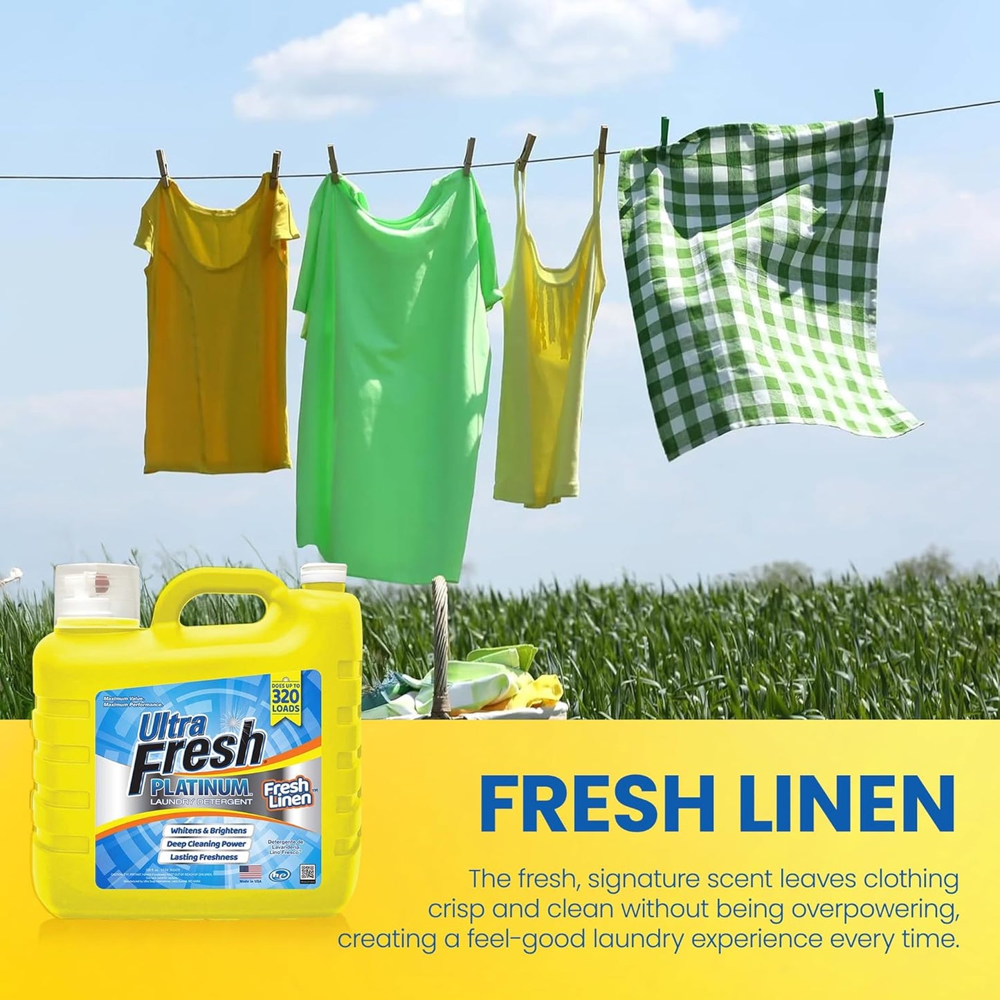 Ultra Fresh 2 Pack Platinum Liquid Laundry Detergent up to 320 Loads, Fresh Linen - Deep Cleaning Power and Fresh Scent for Washing Clothes