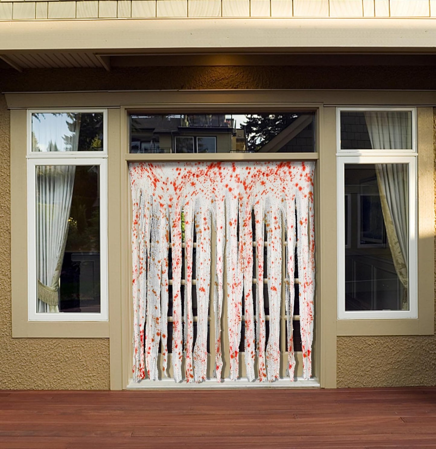 RunNico 85" x 60" 2pcs Halloween Door Curtain Decoration with Bloody Hand Prints - Bloody Doorway Curtain Halloween Creepy Cloth for Haunted House, Horror Theme Party