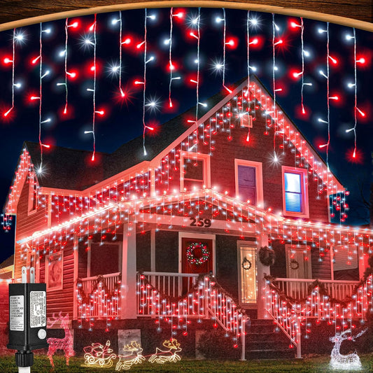 33ft Red and White Christmas Lights, 400 LED Icicle Lights for Outside, Clear Wire Connectable Twinkle Light with 8 Modes Timer Waterproof for House Window Party Tree Holiday Patio Yard Home Decor
