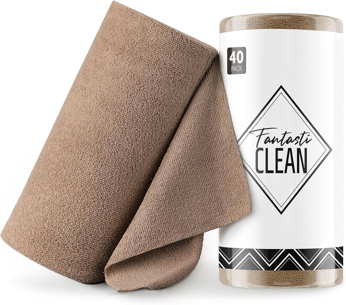 Fantasticlean Microfiber Cleaning Cloth Roll -40 Pack, Tear Away Microfiber Towels, 12" x 12", Reusable, Washable, Scratch Free, Ultra Absorbent Dish Rags for Car, Home, Garage or Shop (TAN)
