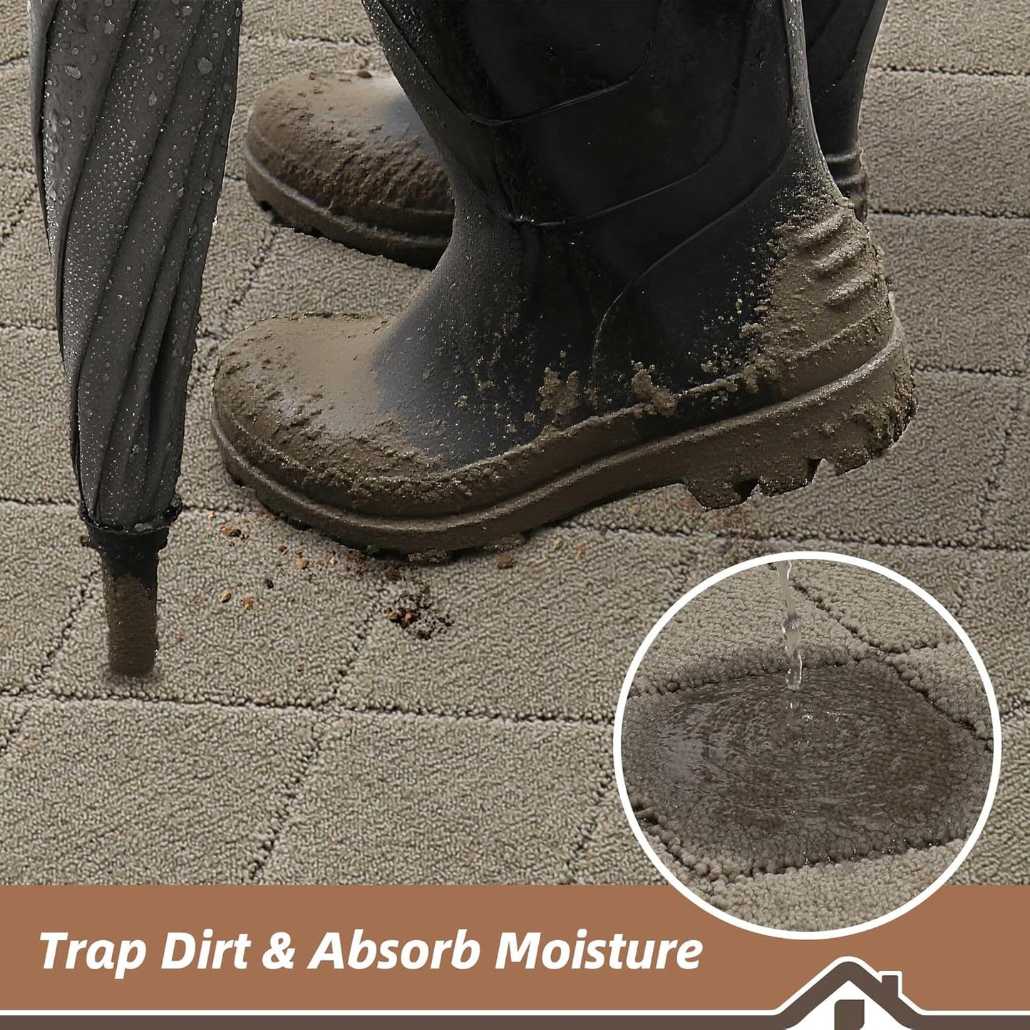 BEQHAUSE Dirt Trapper Door Mat 20" x 32", Doormat Non-Slip Entryway Rugs Washable, Dog Door Mat Stain Resistant and Absorbent Welcome Floor Mat for Front Back Door, Muddy Wet Shoes & Paws, Beige