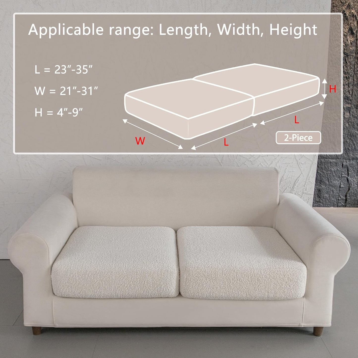 Couch Cushion Covers for Sectional Sofa, Stretch Soft Sofa Slipcovers Washable Wear-Resistant Universal Furniture Protector for Living Room(2 Seaters Covers, Ivory)