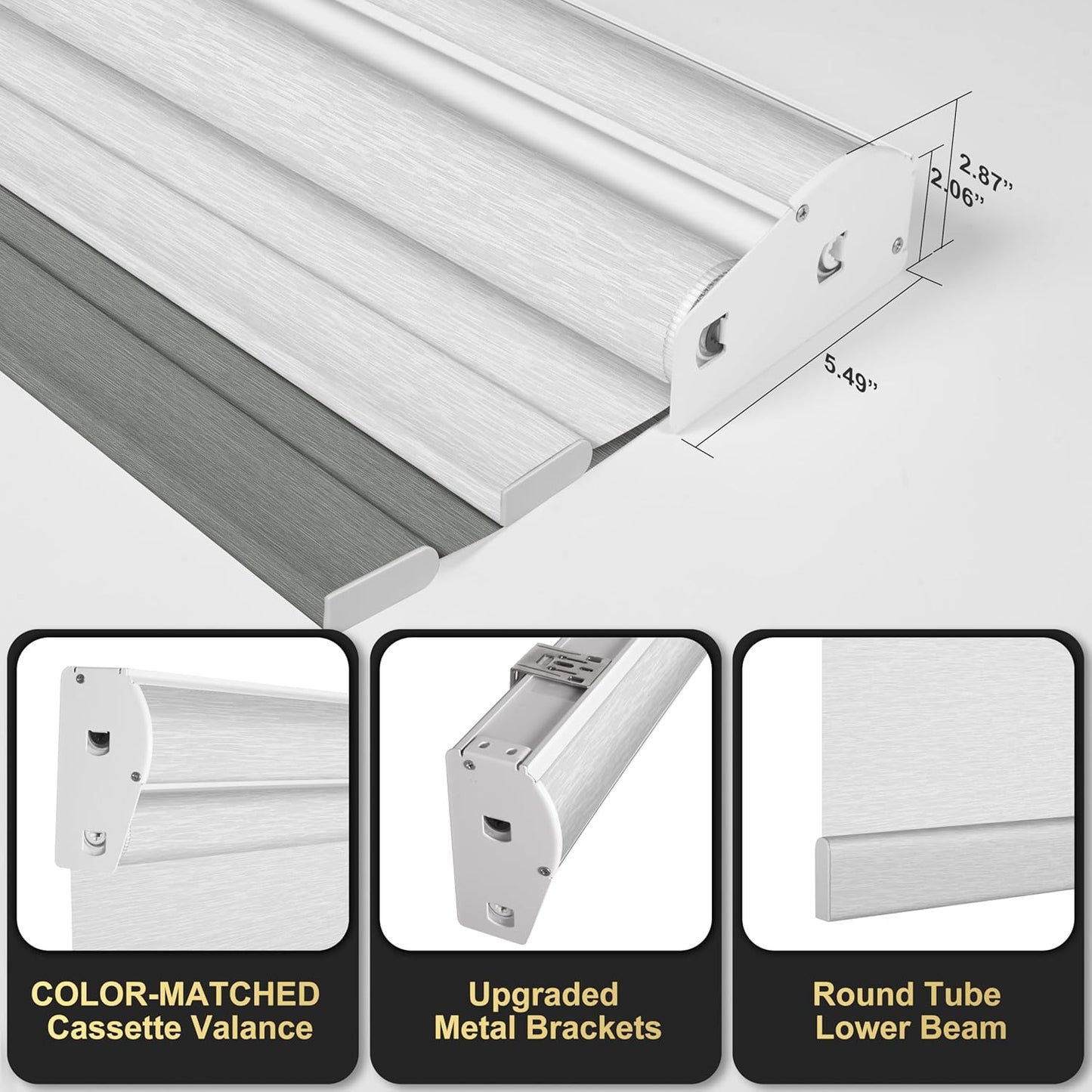 BERISSA Cordless Double Window Roller Shades with Cassette Valance, Day and Night Blackout and Light Filtering, For Home Office Door - Grey and White. 37 W x 56" H