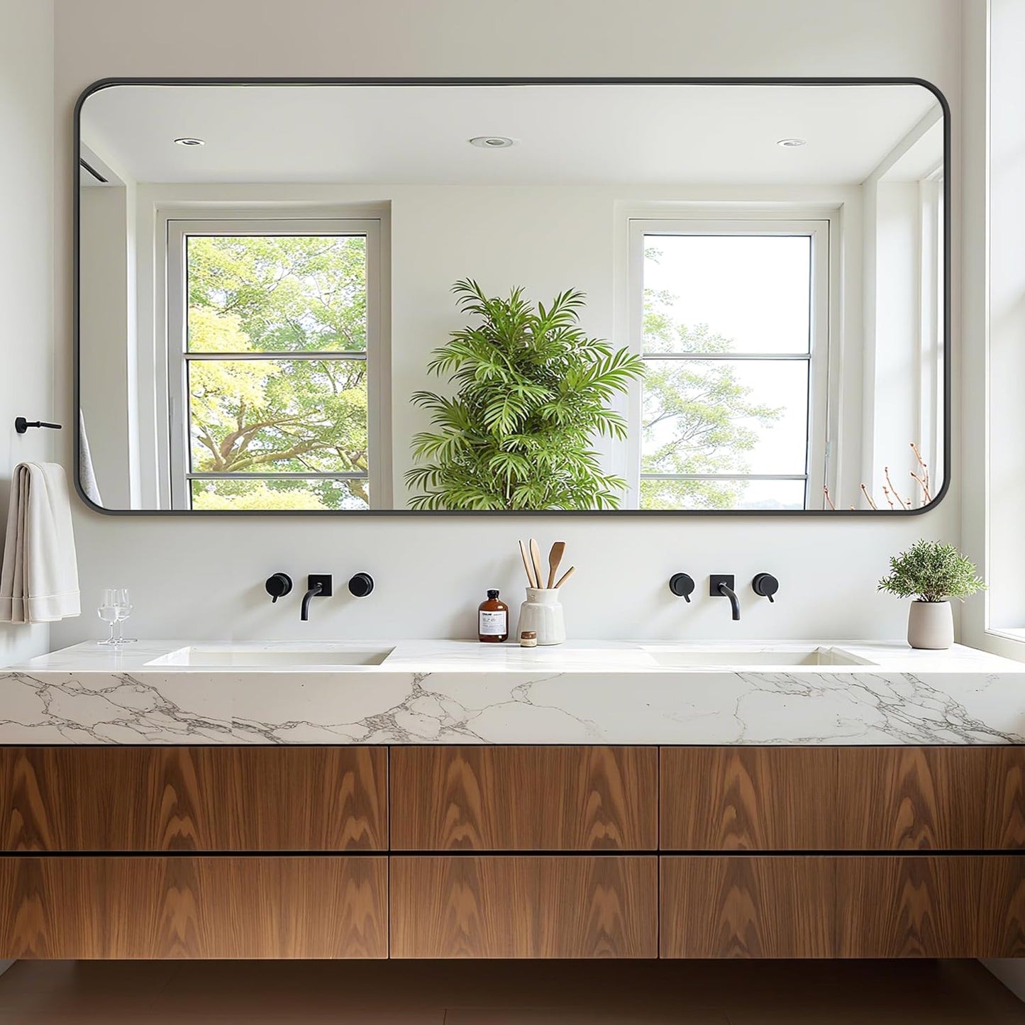 Bathroom Mirror 72" x 36", Large Rectangle Wall Mirror, Black Metal Frame Wall Mounted Mirrors for Bathroom, Vanity, Bedroom, Entryway Decor(Horizontal/Vertical)