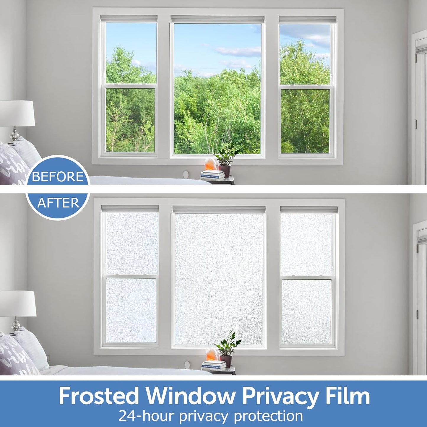 HIDBEA Frosted Window Privacy Film - Non Adhesive Static Cling Glass Stickers Sun UV Blocking Heat Control Door Covering Decals for Home Office, 17.3 x 157.3 Inch