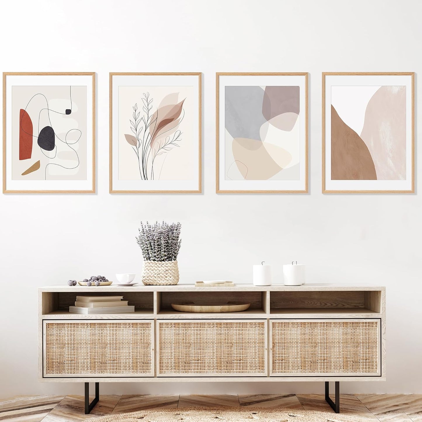 18x24 Poster Frame Set of 4 Natural Solid Oak Photo Frames with 16x20 Removable Mat Wall Hanging Large Handcrafted Frame with HD Plexiglass Wall and Tabletop Display Large Picture Frame