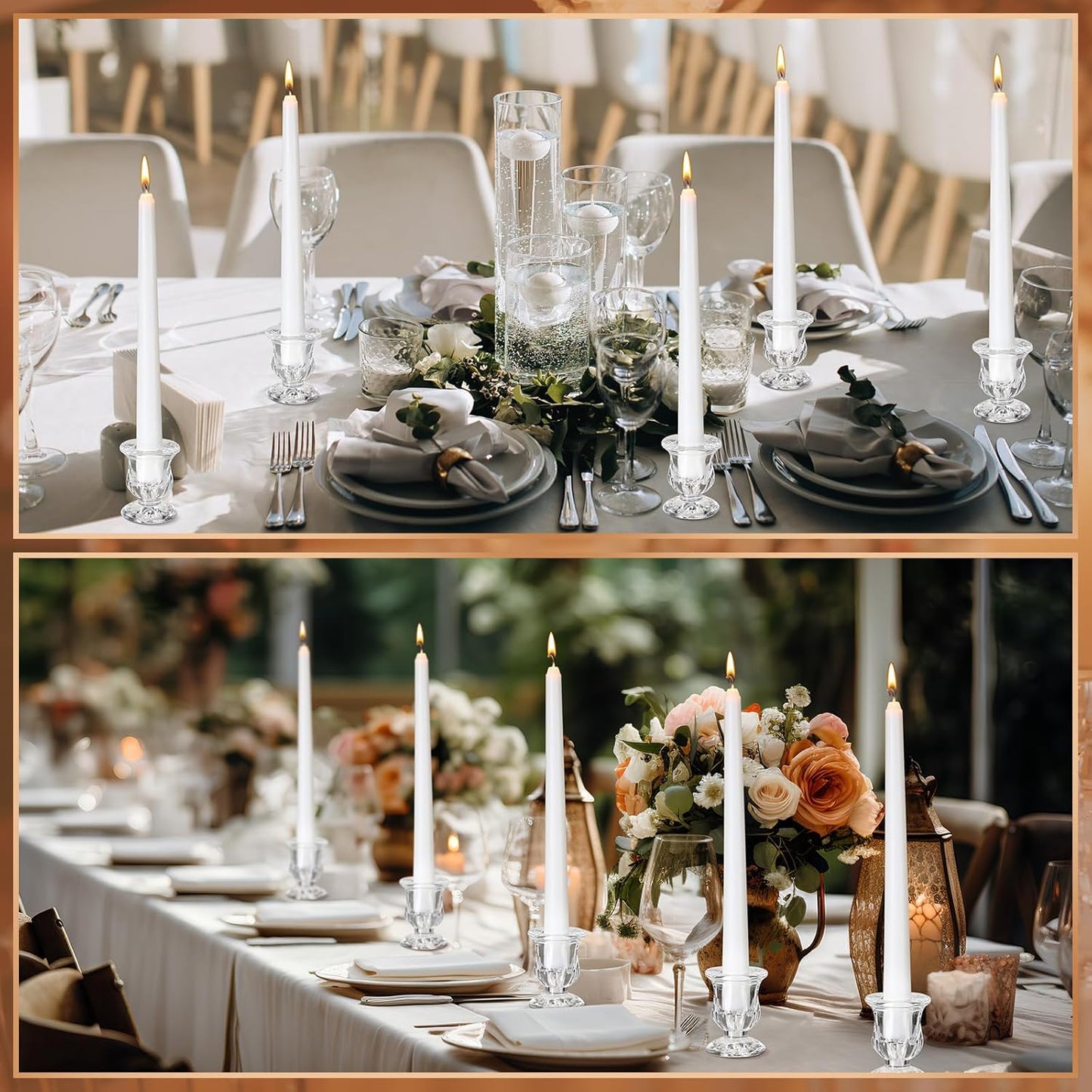 144 Pcs Glass Taper Candle Holders Bulk 2. 5 Inch Clear Candlestick Holder with Long Tapered Candles Candle Sticks Set for Table Centerpiece Wedding Christmas Party Decoration