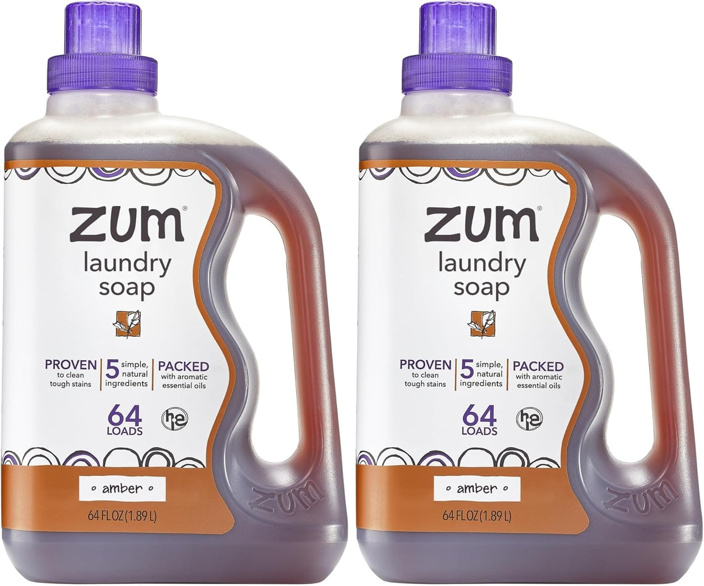 Indigo Wild Zum Clean Laundry Soap - Plant-Based Liquid Laundry Soap - Contains Baking Soda, Essential Oils & Saponified Coconut Oil - Amber - 64 fl oz (2 Pack)
