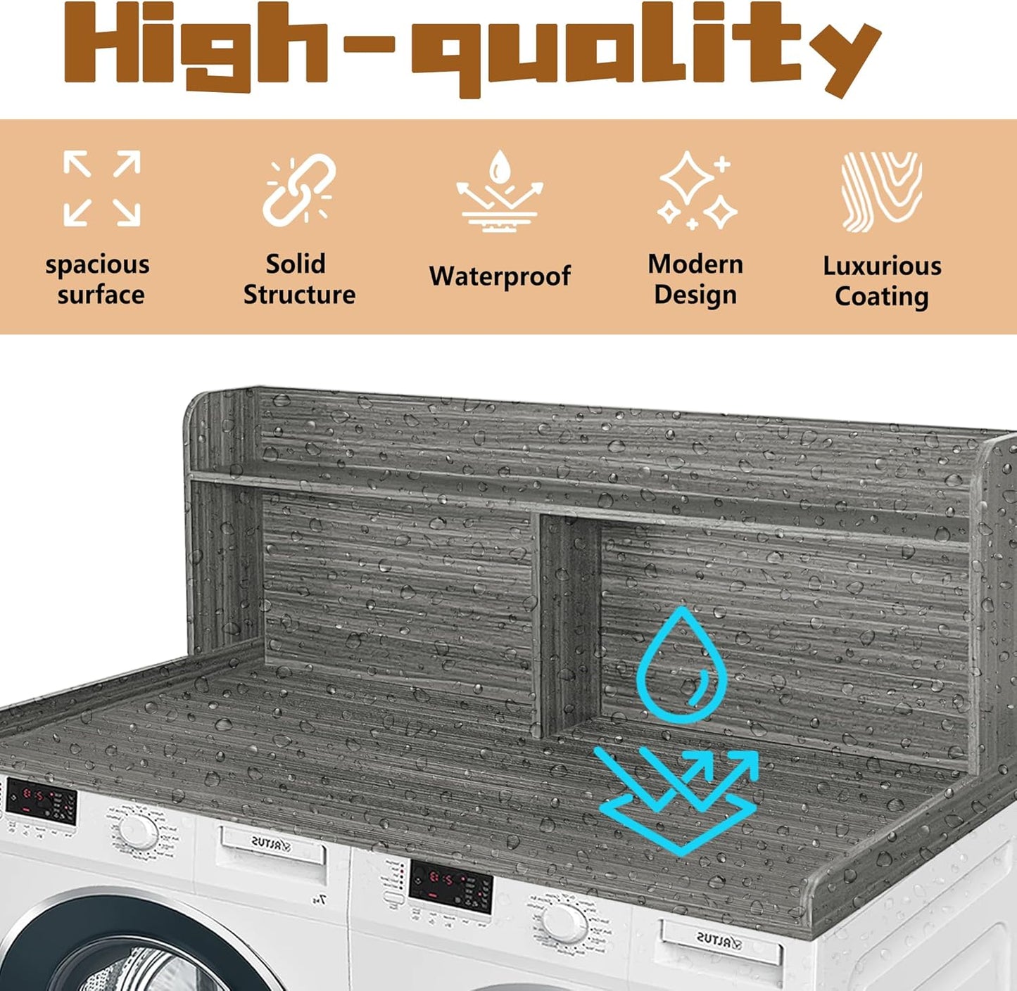 Royxen 2-Tier Washer Dryer Countertop,19.5"H Wood Washer and Dryer Topper with Shelf,Laundry Countertop Over Washer and Dryer, Universal Fit for Laundry Room Organization (Eucalyptus, 54"W X 27.5"D)