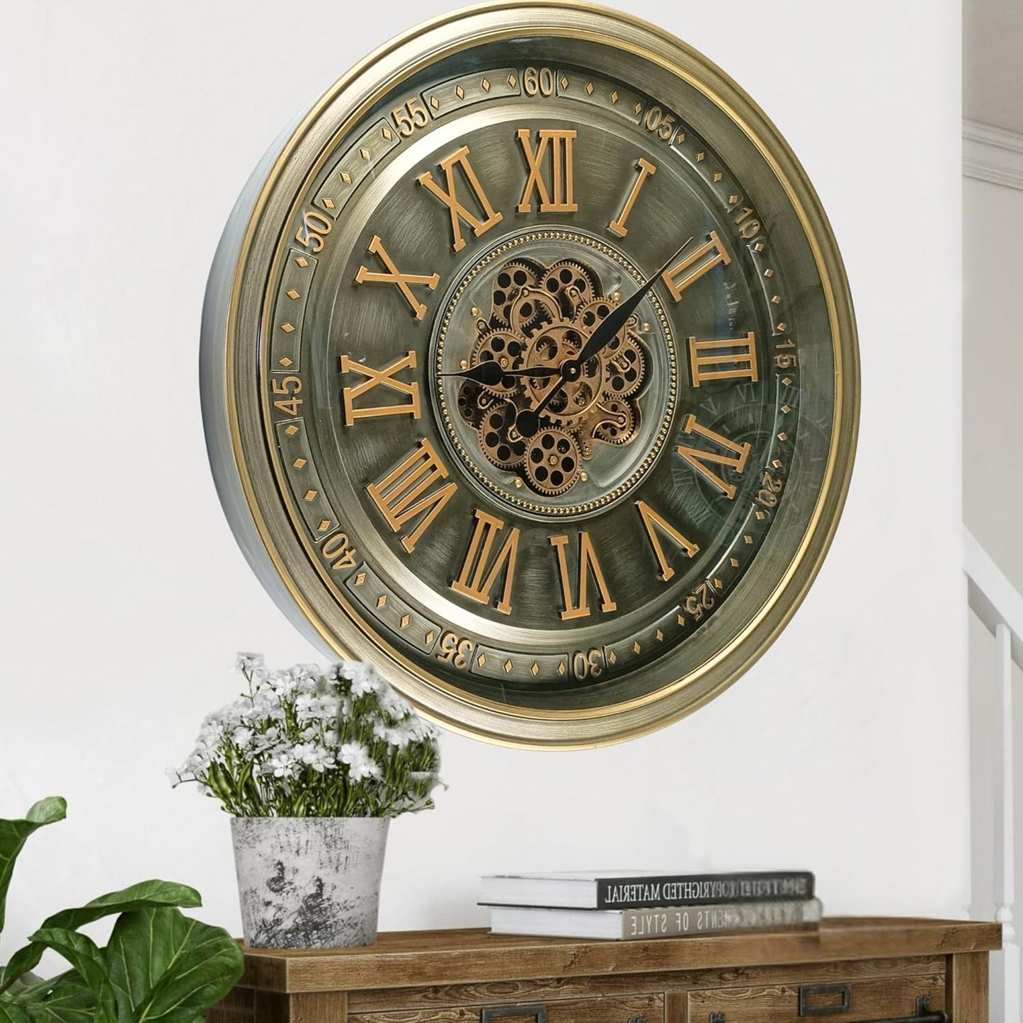 32'' Inch Real Moving Gear Wall Clock Ireland Line (Brass Antique, 32 inches (80 cm))