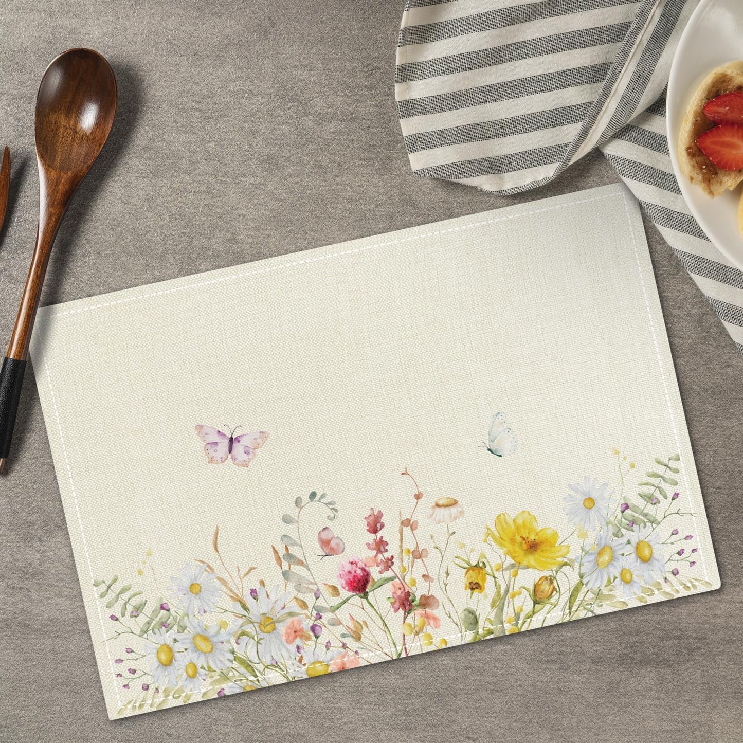 Wildflowers Placemats Set of 4, Floral Table Mat for Home Kitchen, Restaurants, Outdoor Linen Washable Place Mats 12x18 inch Party Event Dining Decoration-11