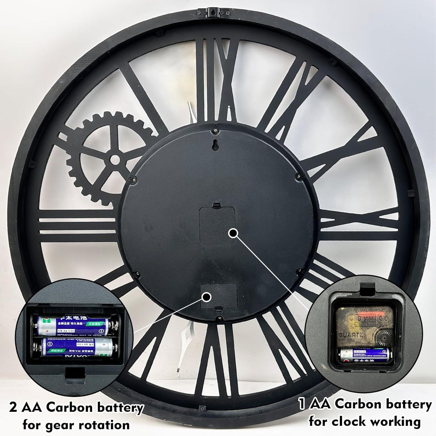 The B-Style Large Real Moving Gears Wall Clock 30 inch Rustic Retro Industrial Farmhouse Wood Clock Oversized Decorative Vintage Wall Clocks for Living Room (Black walunt Wood and Bronze)