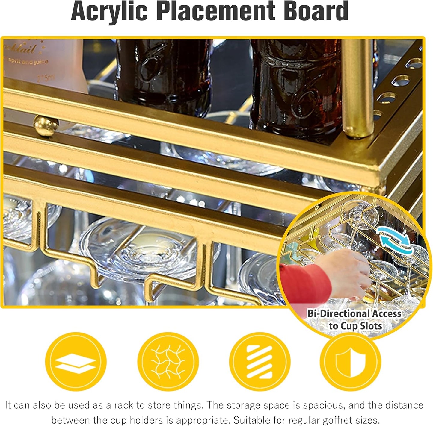 Ceiling Wine Rack&Hanging, Adjustable Hanging Wine Rack with Acrylic Board for Bar Cafe Kitche, 39.4''x13.8'' Iron Hanging Wine Glass Racks, Wine Bottle, Goblet Stemware Rack, Mug Rack-Gold