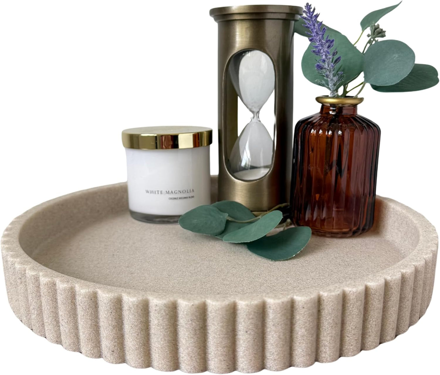 OAKOA Beige Resin Decorative Trays for Decor - Coffee Table Decor Tray Ottoman Tray for Living Room - Nightstand Round Table Centerpiece for Candle