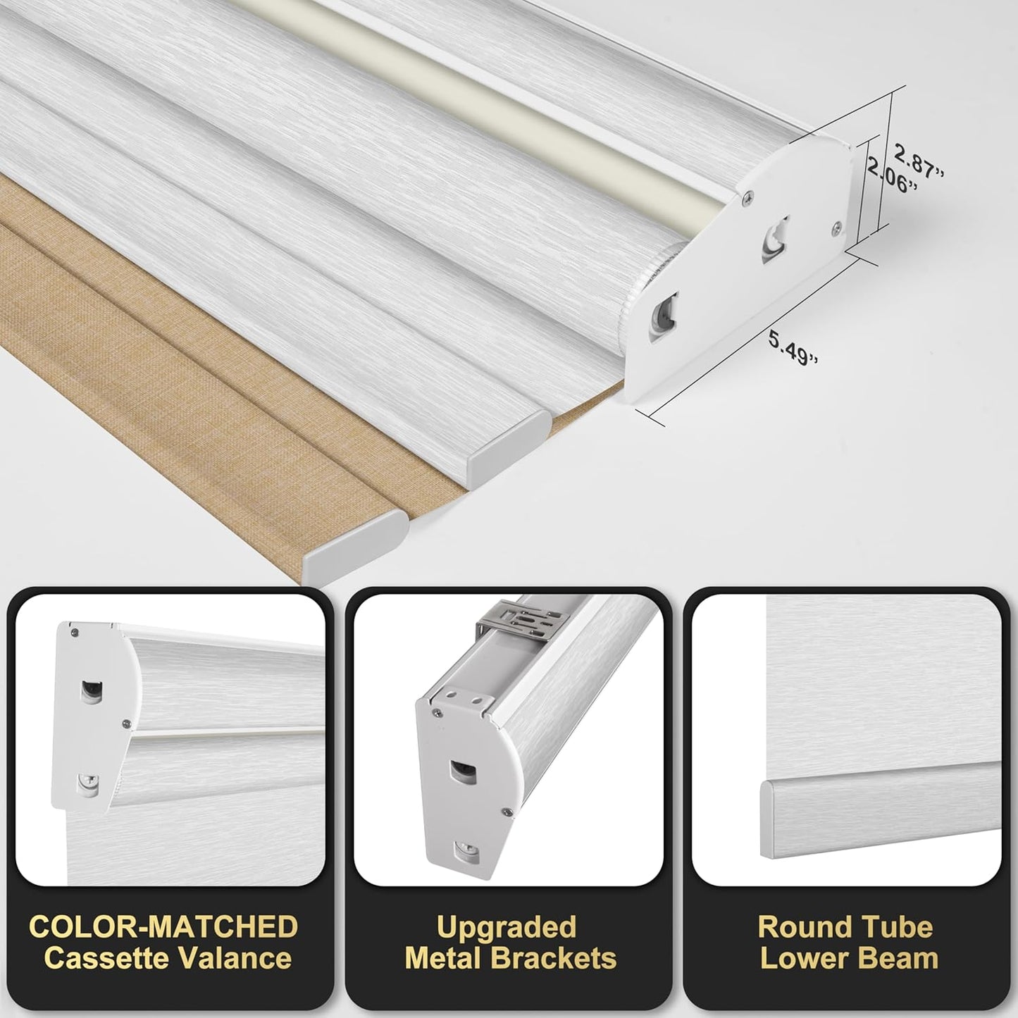 BERISSA Cordless Dual Roller Shades with Cassette Valance,Double Window Shades Blackout and Light Filtering Shades,Day and Night Roller Shades for Home Office Door.Linen Beige and White.41 W x 72" H