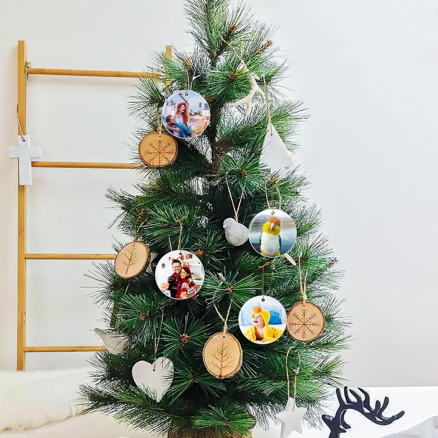 4 Pack Personalized Christmas Ornaments 2025 Ceramic Custom Photo Text Hanging Ornament for Christmas Tree Decorations, First Christmas Engaged/Married, New Home, Baby's First Christmas, Memorial