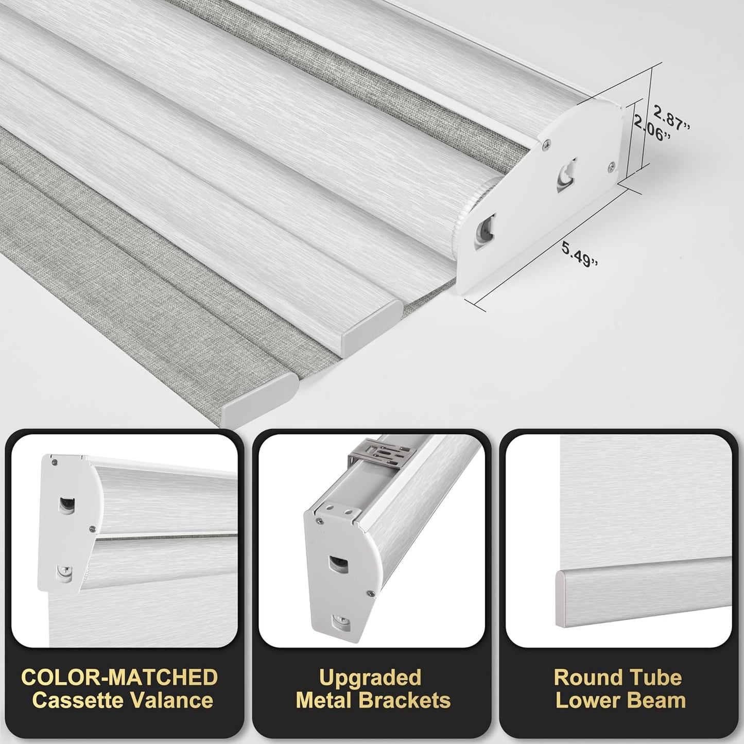 BERISSA Cordless Dual Roller Shades with Cassette Valance, Double Window Shades - Blackout and Light Filtering, Day and Night for Home Office Door. Linen Grey and White. 60 W x 48" H