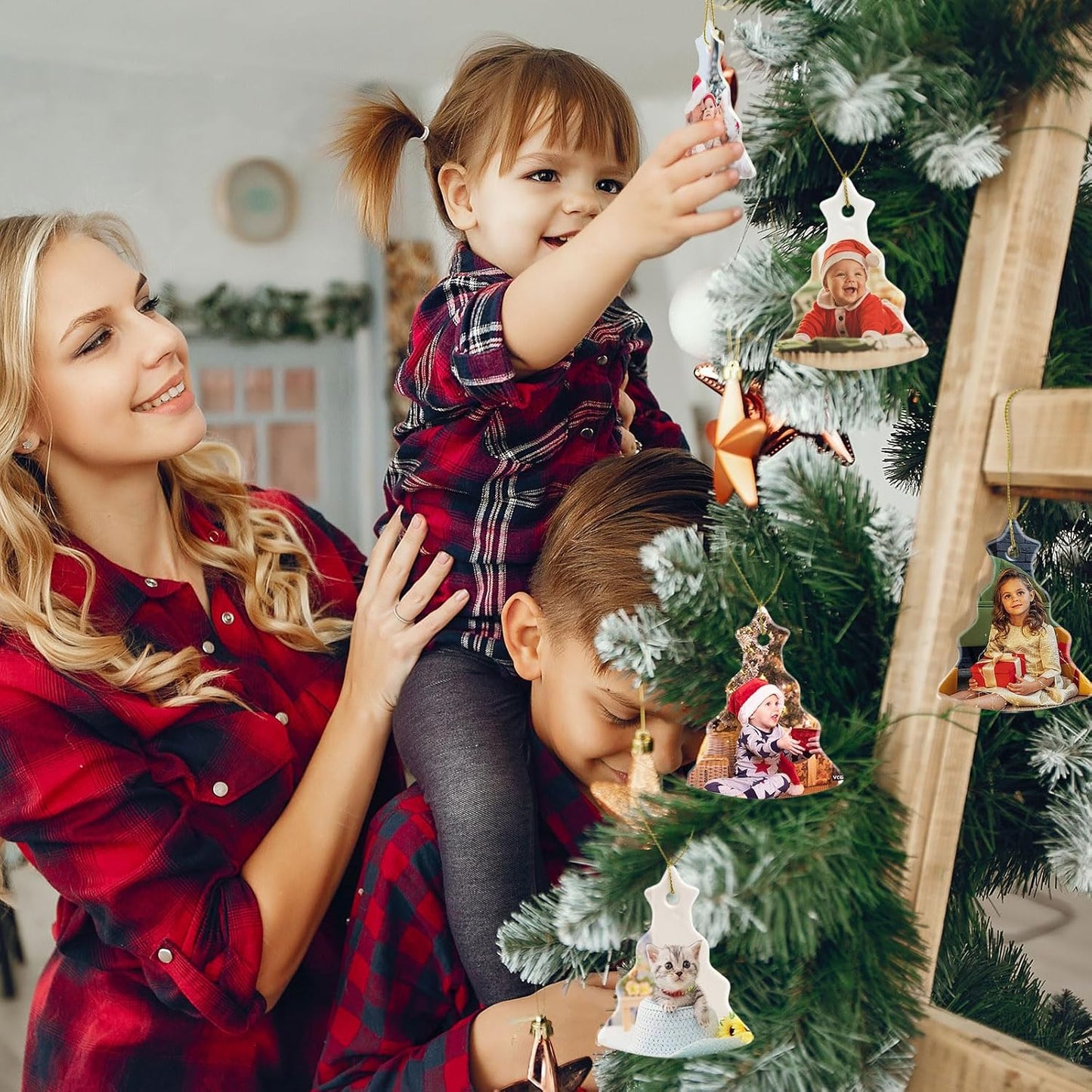 Sublimation Ceramic Ornaments Sublimation Ornament Blanks Bulk Ceramic Discs Ornaments Tree Shape Porcelain Ornament for Xmas Tree Decor Personalized Christmas Sublimation Blanks Products