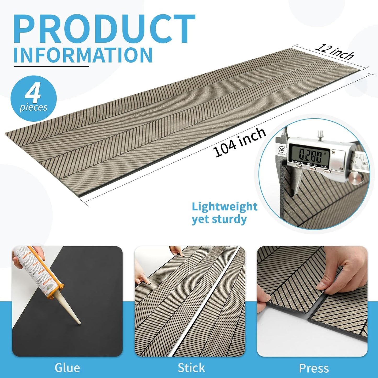 Art3d 4-Pack Glue-On Herringbone Wainscoting Panel for Interior Wall Decor - 104 x 12 Inch Polystyrene Ultralight Slim Slat Wall Panels for Living Room Bedroom, Ashtree