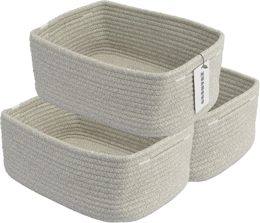 Small Woven Storage Baskets 13“X9”X5“ Decorative Rope Bins for Organizing Shelves, Closets, and Toys, Empty Gift Baskets, Cute Organizer Basket for Home and Office (grey, Large)