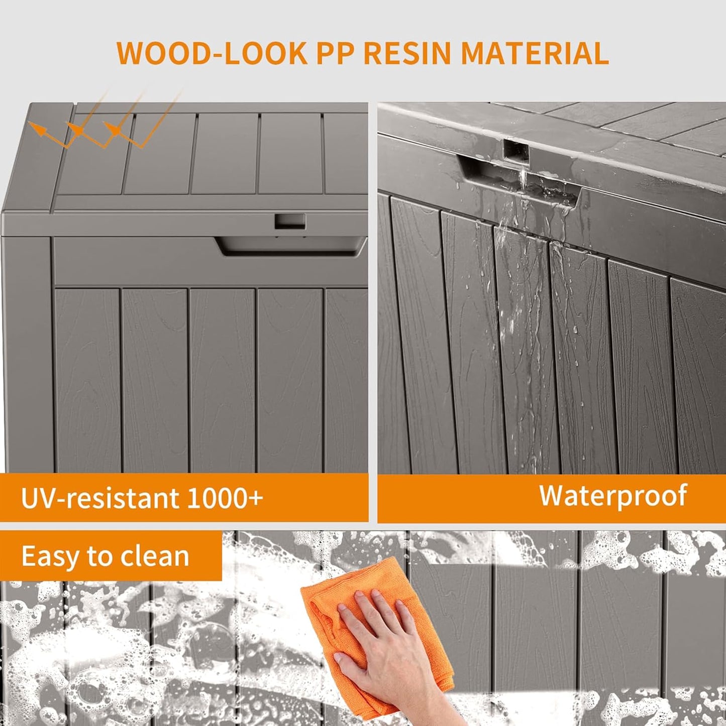 31 Gallon Resin Deck Box, Lockable Patio Outdoor Storage Box for Furniture, Garden Tools and Tools Storage, Waterproof Outside Storage Boxes - Grey