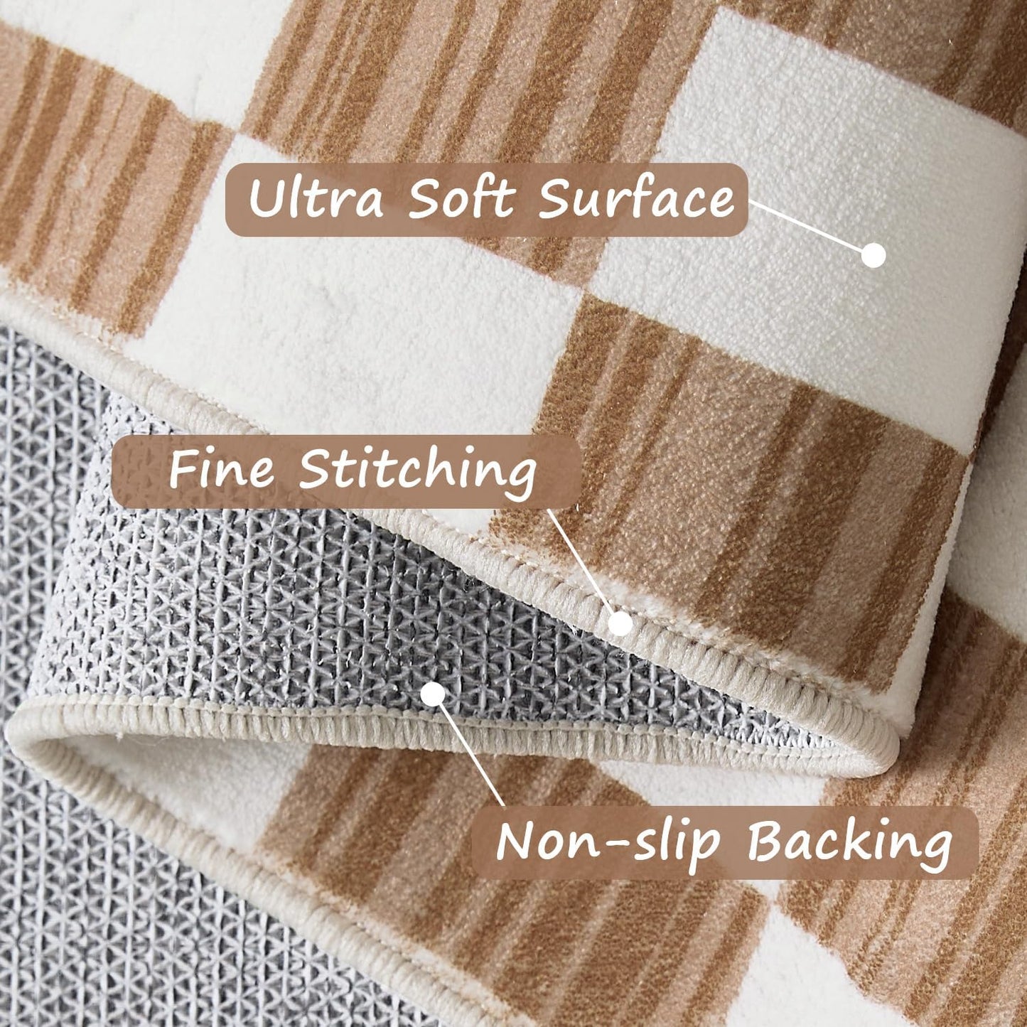 jinchan Runner Rug 2x5 Hallway Washable Modern Checkered Geometric Lattice Kids Bedroom Rug Indoor Floor Cover Non Slip Soft Carpet for Nursery Room Kitchen Laundry Room Home Brown