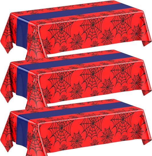 Oudain 3 Pack Spider Theme Birthday Decorations Halloween Purple Black Red Pink Green Web Ghost Bat Tablecloth Cartoon Table Cover Party Favor for Birthday (Black,Red,Spider)