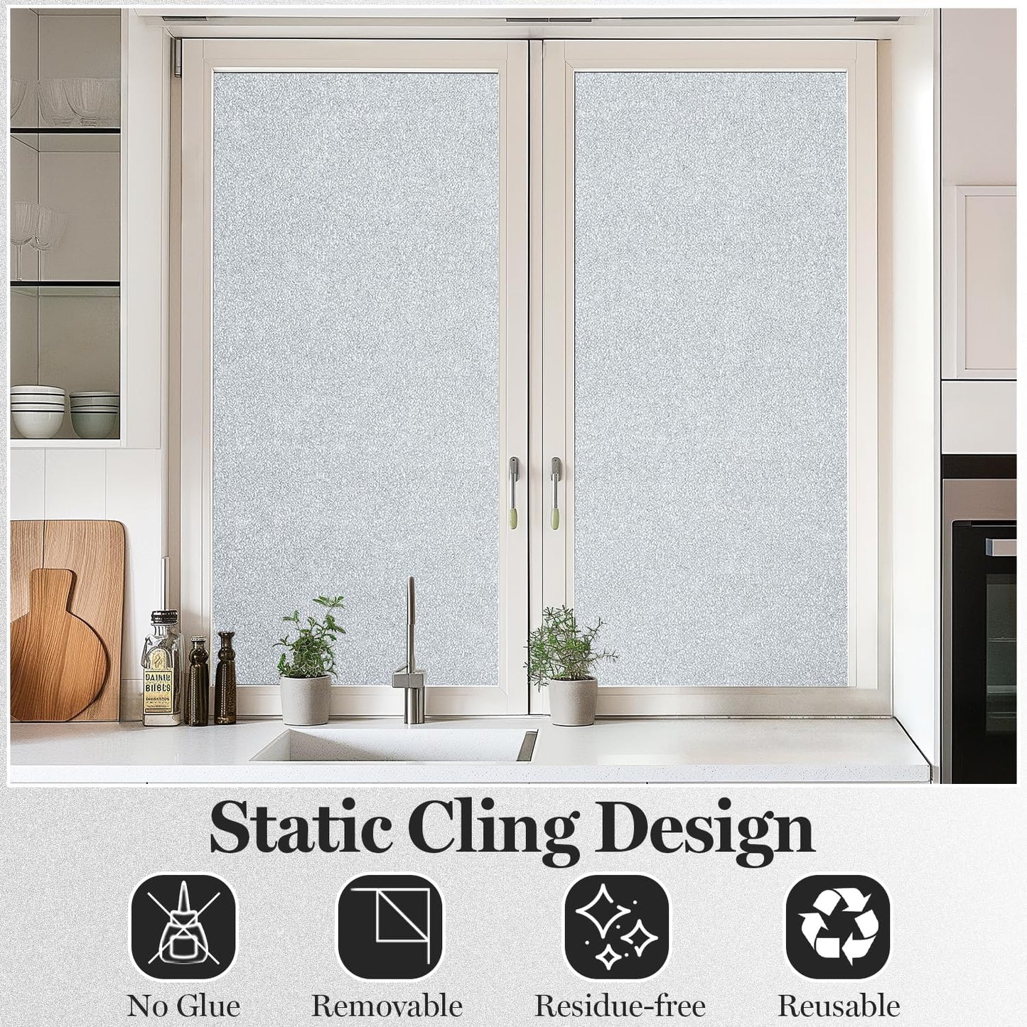 DUOFIRE Window Privacy Film, Sparkling Frosted Glass Window Film, UV Blocking Non-Adhesive Static Cling Windows Clings, No Glue Removable Windows Coverings for Home Office Bathroom, 35.4 X 78.7 inch