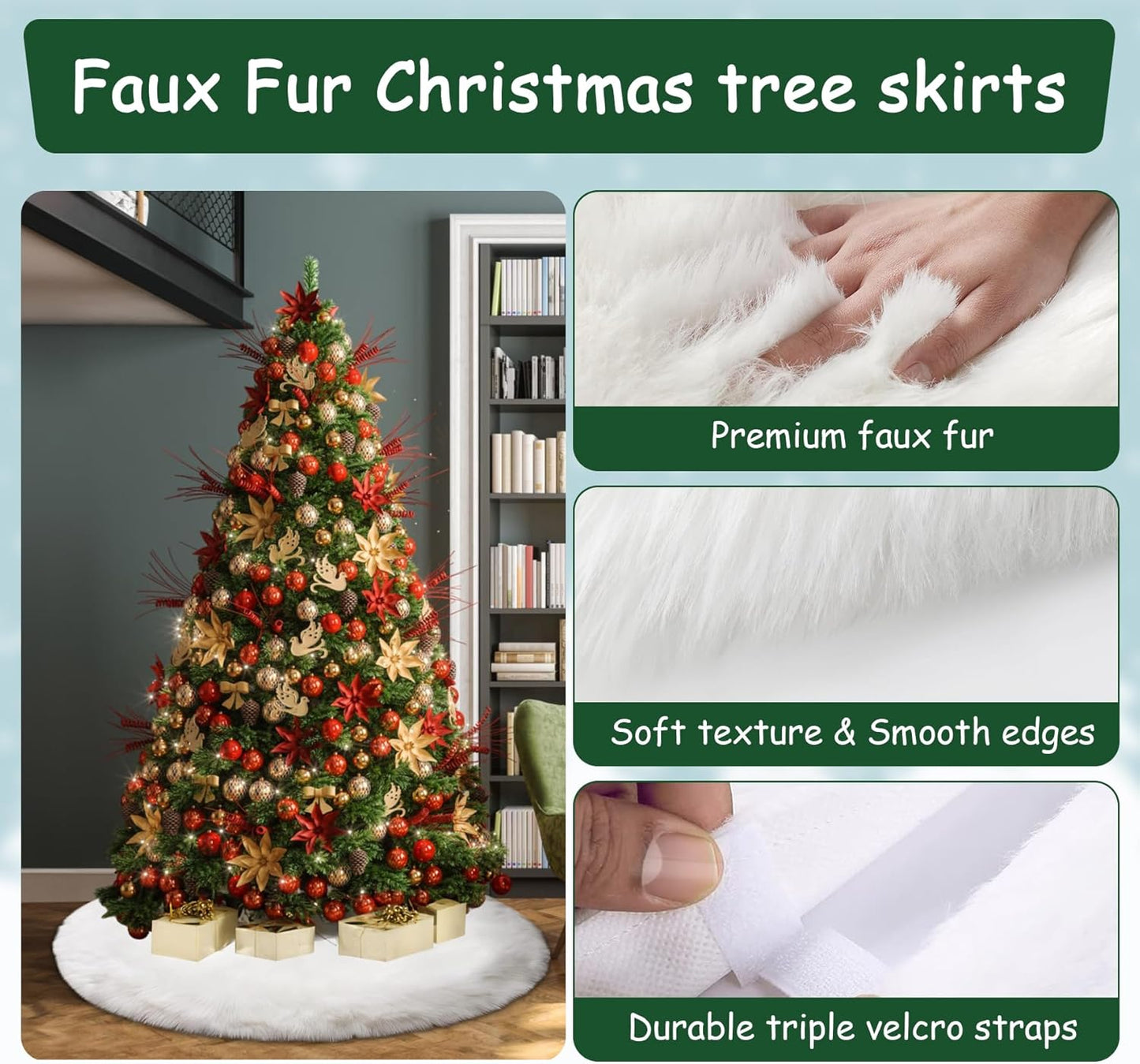 AOGU 60 Inch Faux Fur Christmas Tree Skirt White Plush Skirt for Merry Christmas Party Christmas Tree Decoration