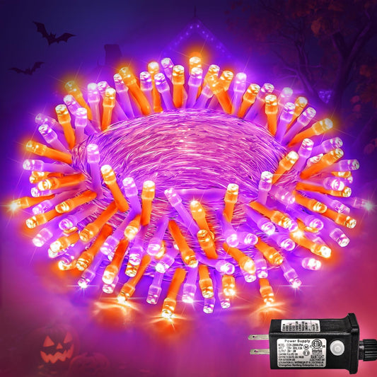 120 LED Orange and Purple Halloween Lights 40 FT Halloween Lights Indoor Outdoor Clear Wire with 8 Modes, Plug in Waterproof Christmas Light for Tree Party Bedroom Thanksgiving Decorations