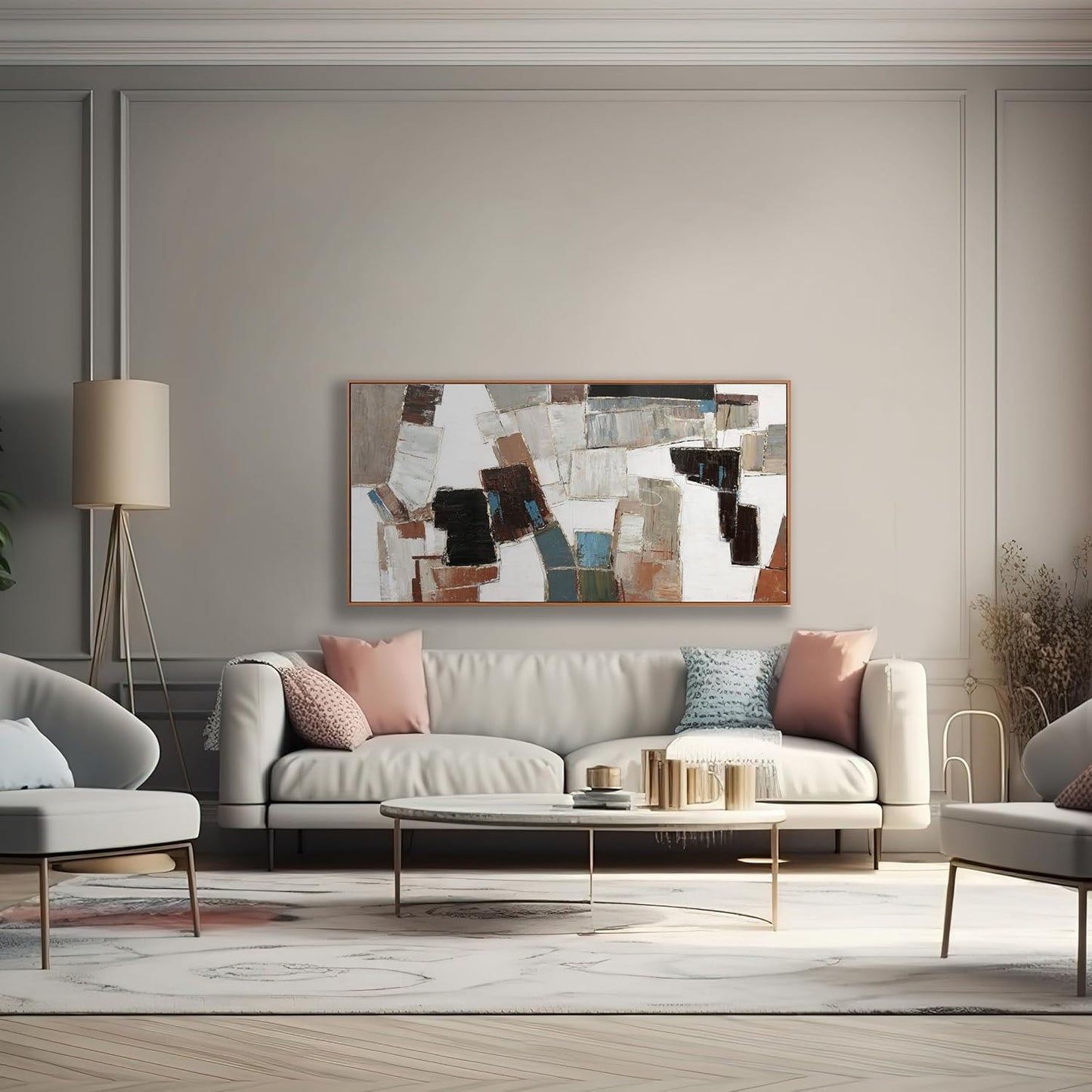 Abstract Wall Art Canvas Minimalist Geometric Line Art Painting Modern Artwork Wall Decor Modern Minimalism Artwork For Living Room Bedroom Dining Room Office 24x48 Inch Framed